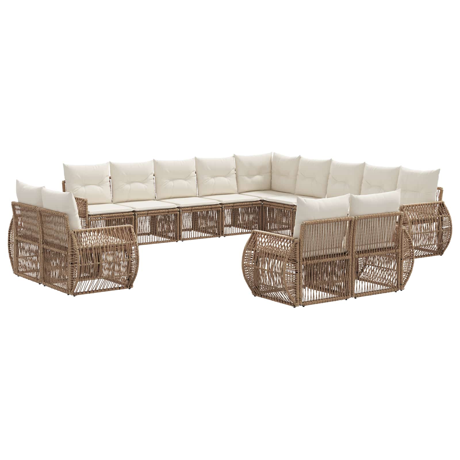 vidaXL Tuinbankenset 14 pcs Zwart en Cream Wit poly rattan