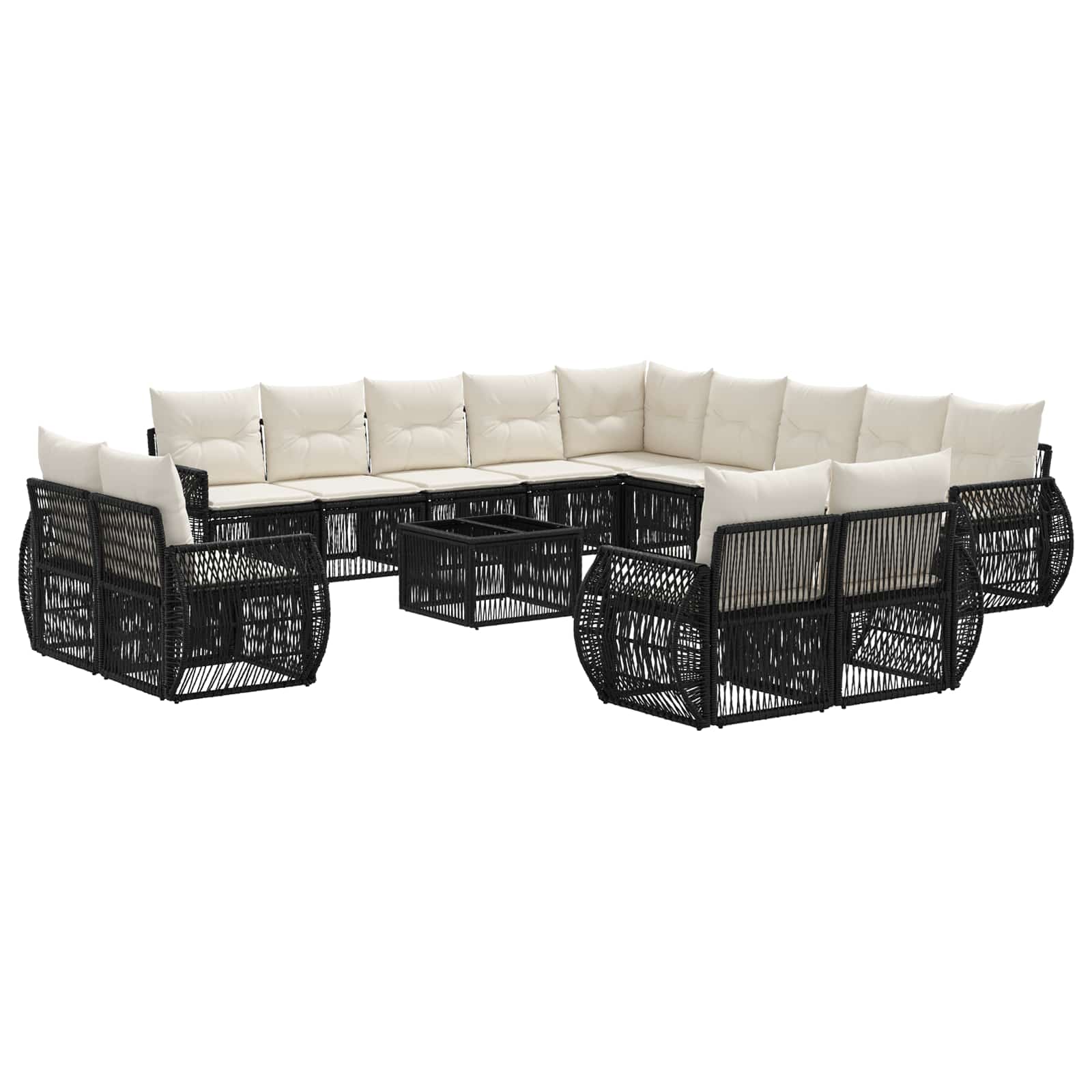 vidaXL Tuinbankenset 14 pcs Zwart en Cream Wit poly rattan