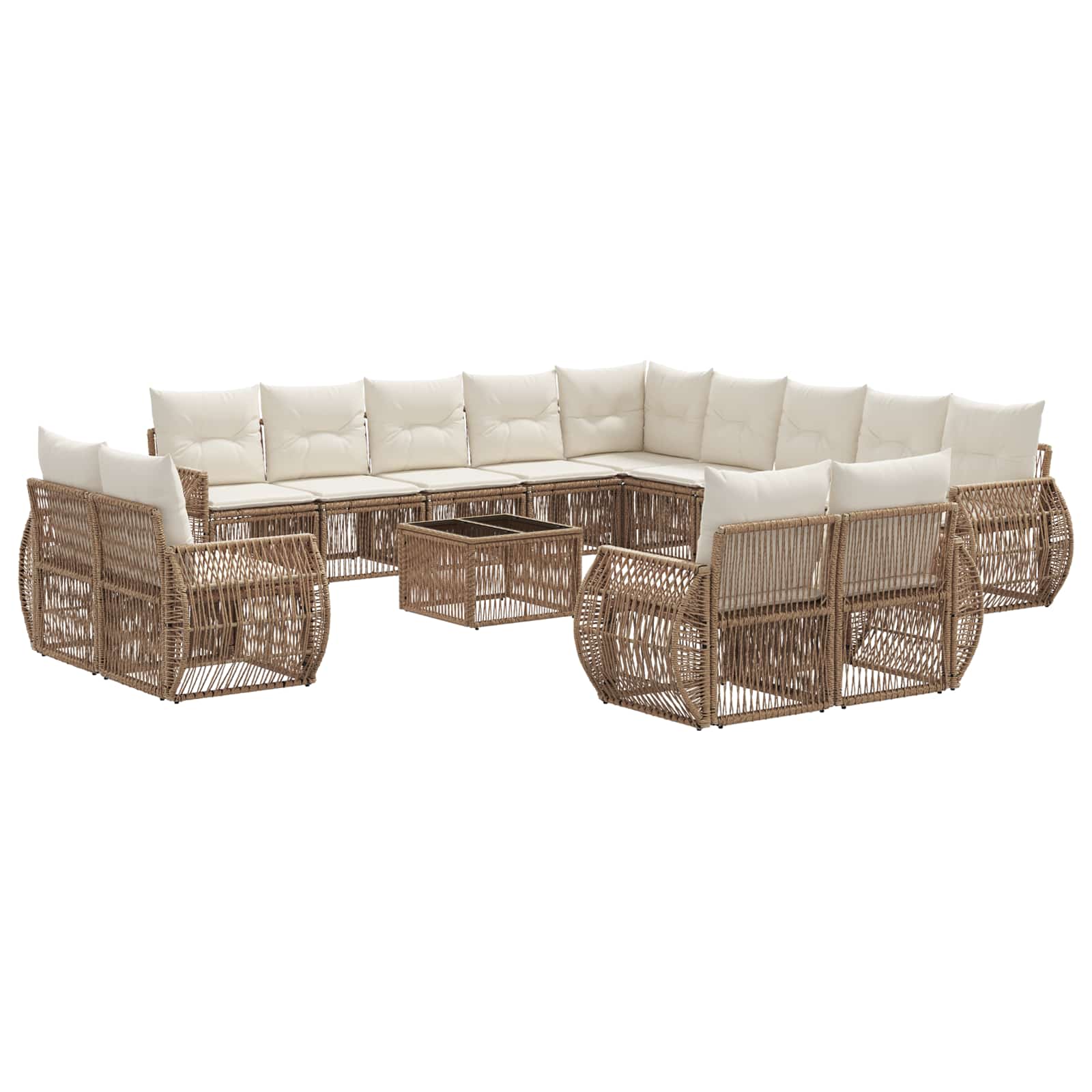 vidaXL Tuinbankenset 14 pcs Zwart en Cream Wit poly rattan