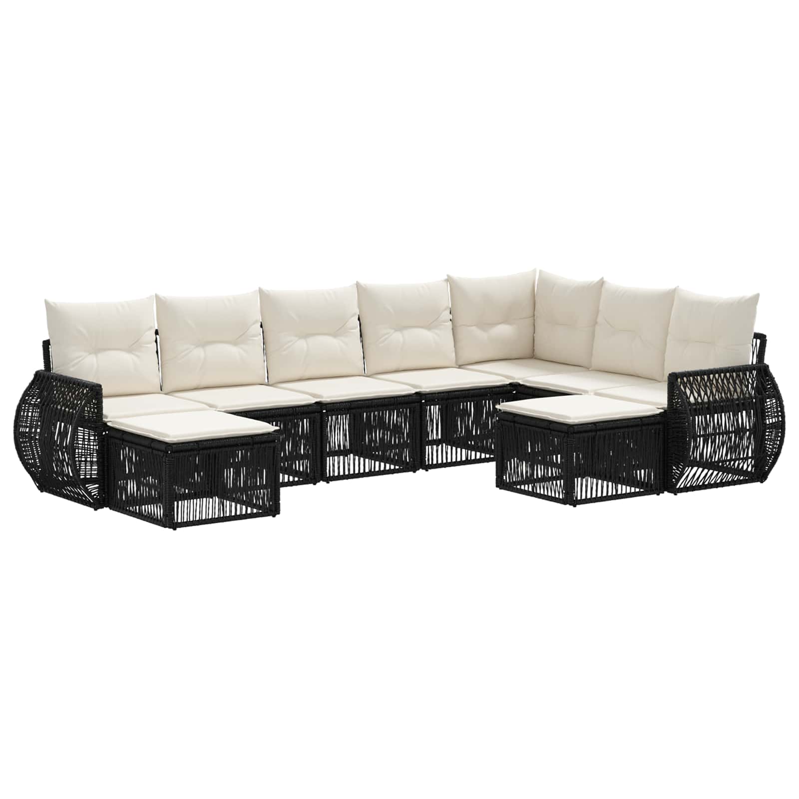 vidaXL Tuinbankenset 10 pcs Zwart poly rattan