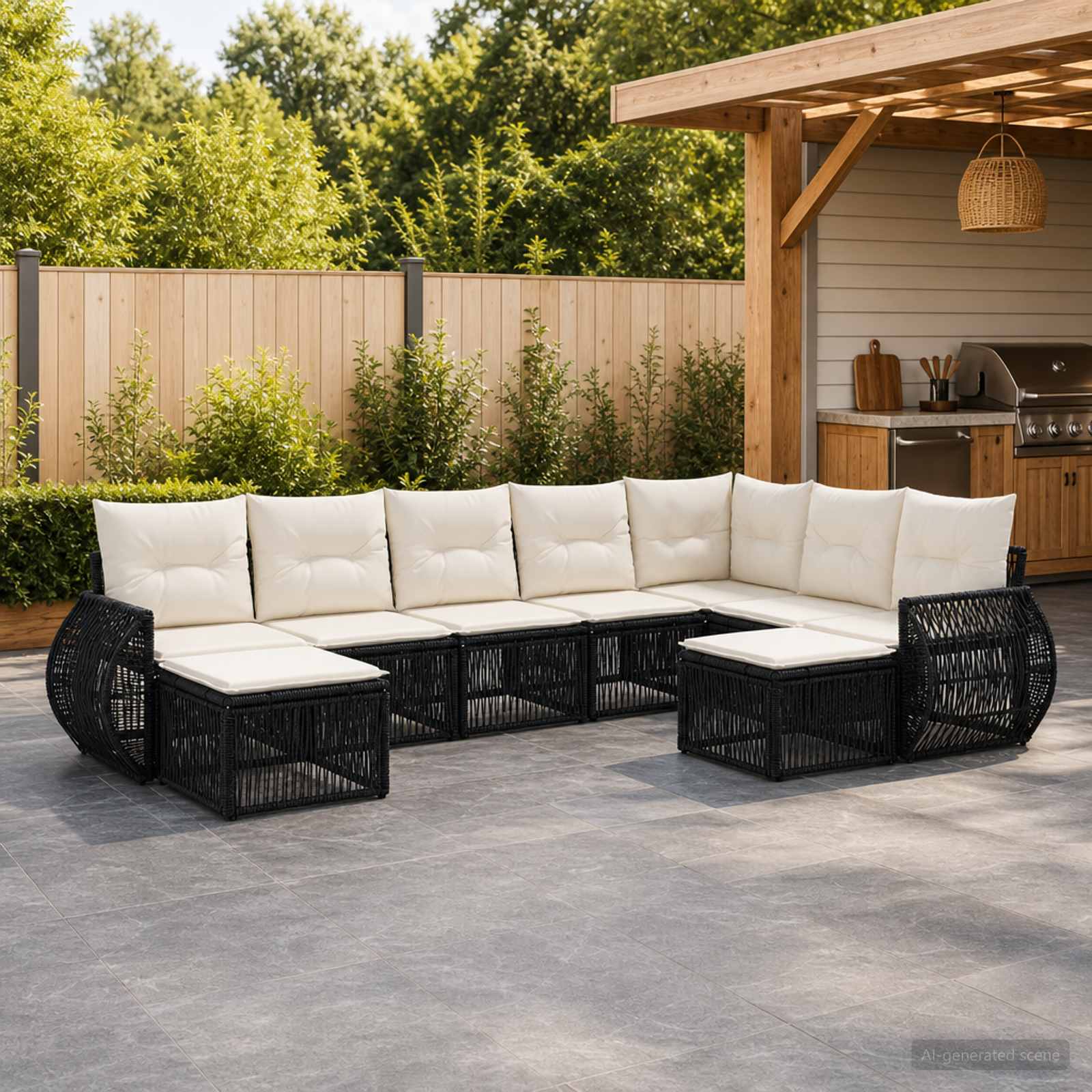 vidaXL Tuinbankenset 10 pcs Zwart poly rattan