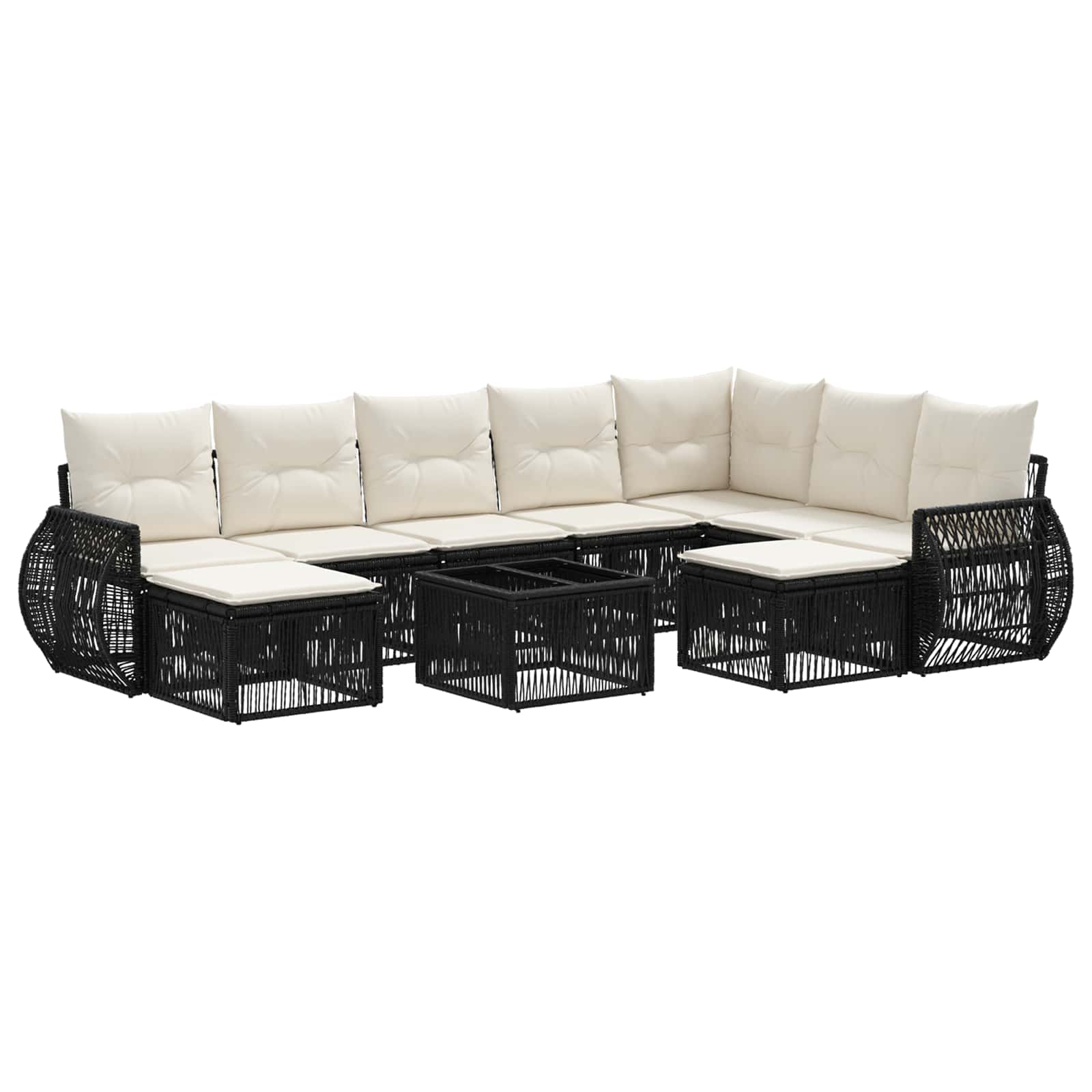 vidaXL Tuinbankenset 10 pcs Zwart poly rattan