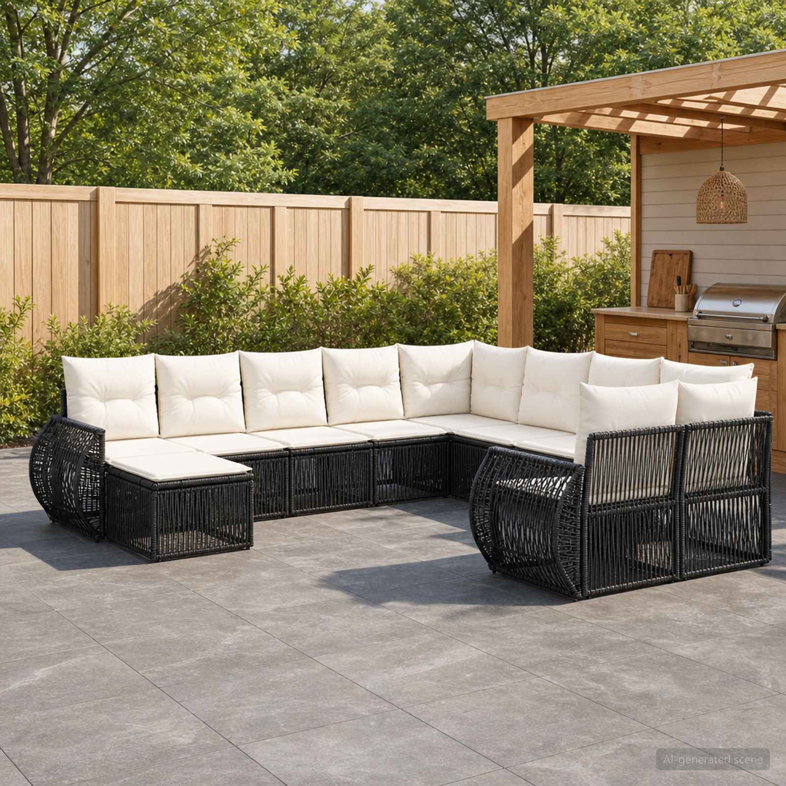 vidaXL Tuinbankenset 12 pcs Zwart poly rattan