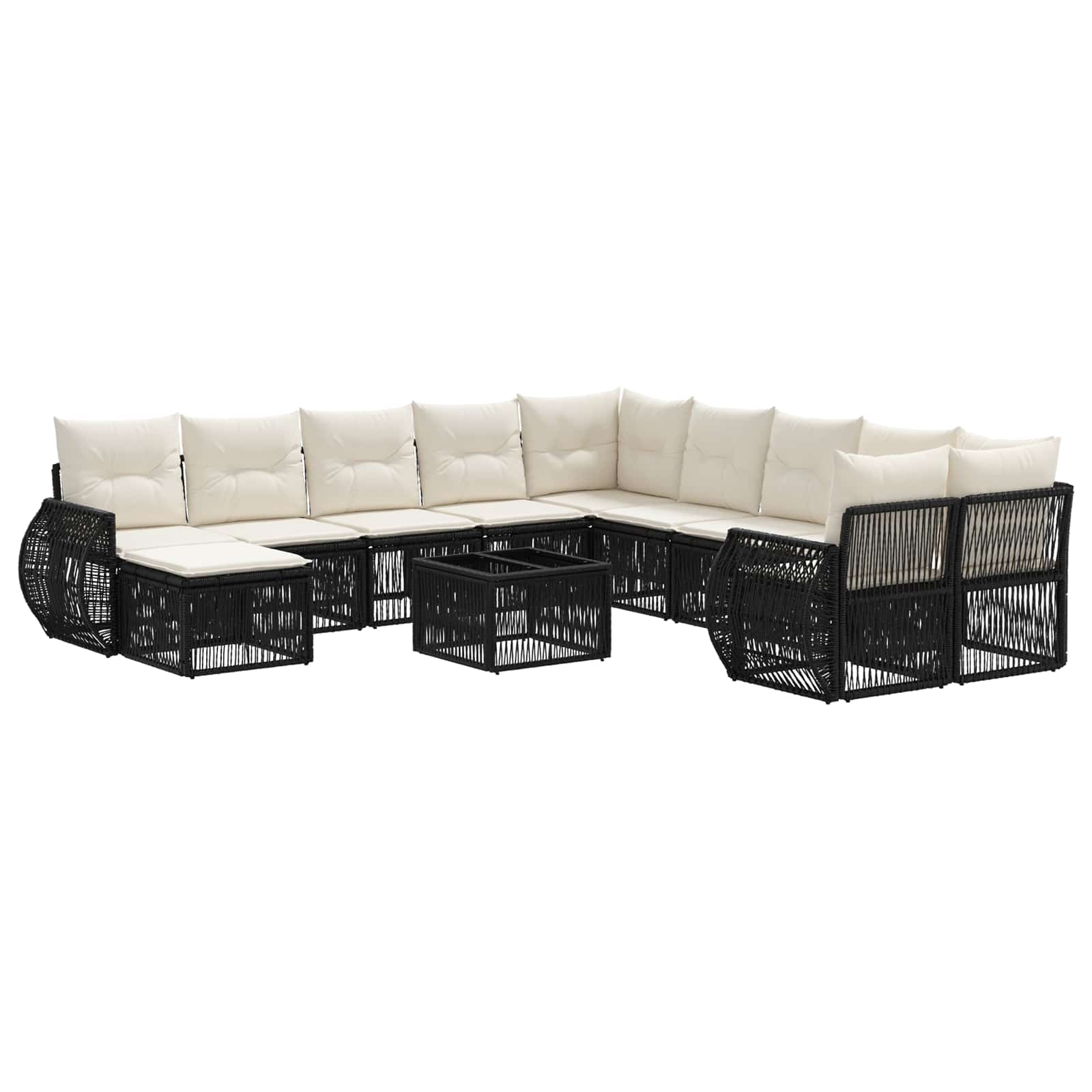 vidaXL Tuinbankenset 12 pcs Zwart poly rattan