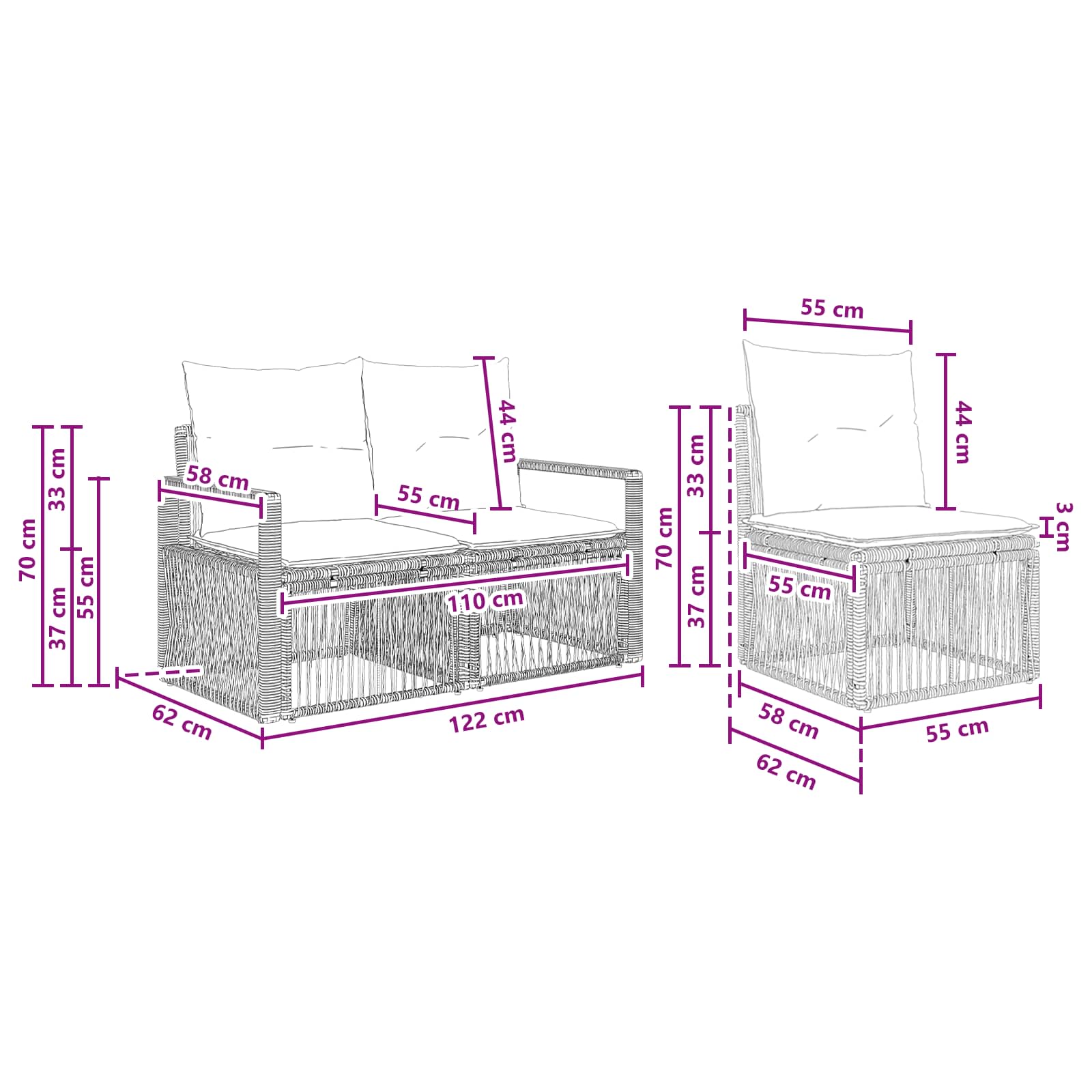 vidaXL Tuinbankenset 4 pcs Zwart poly rattan
