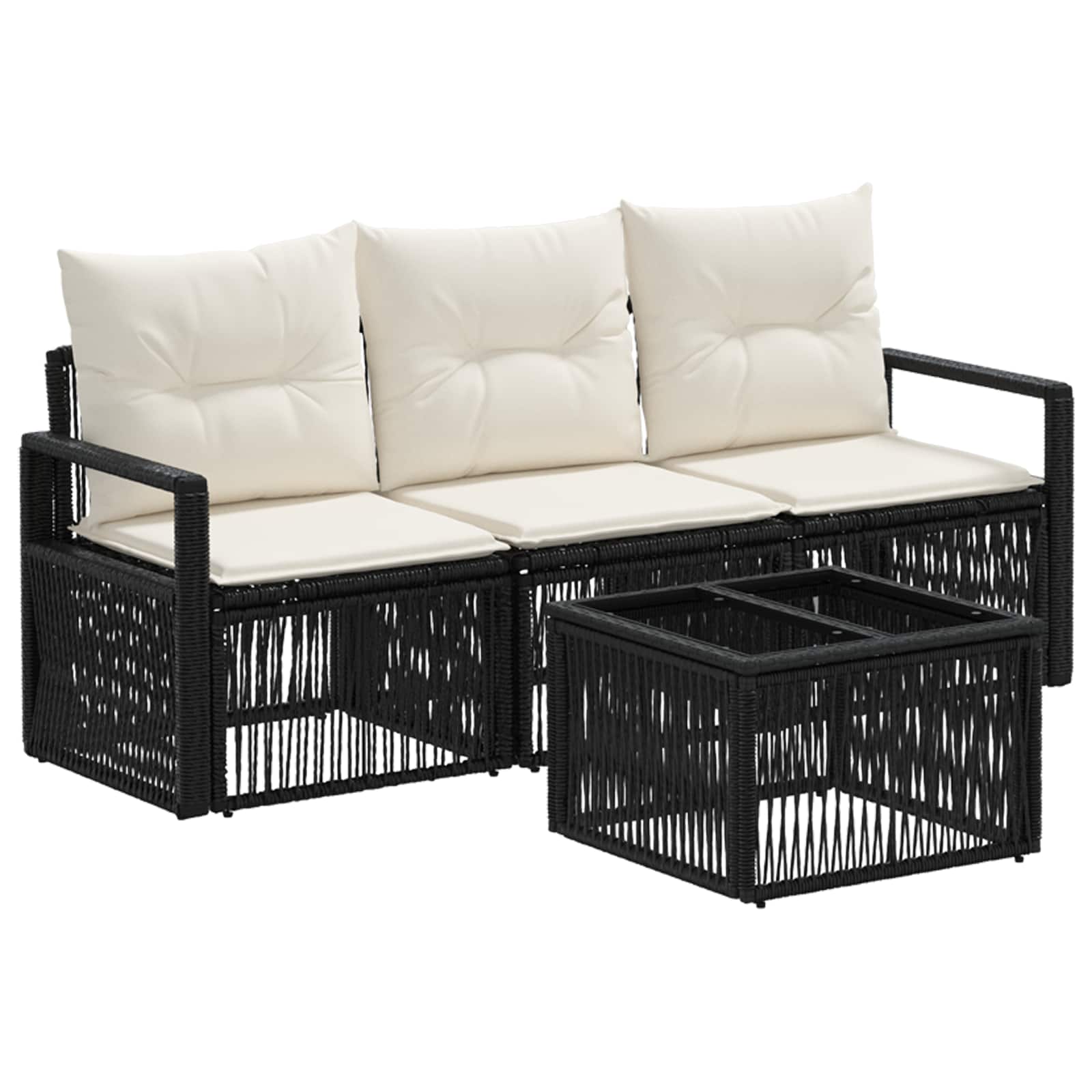 vidaXL Tuinbankenset 4 pcs Zwart poly rattan