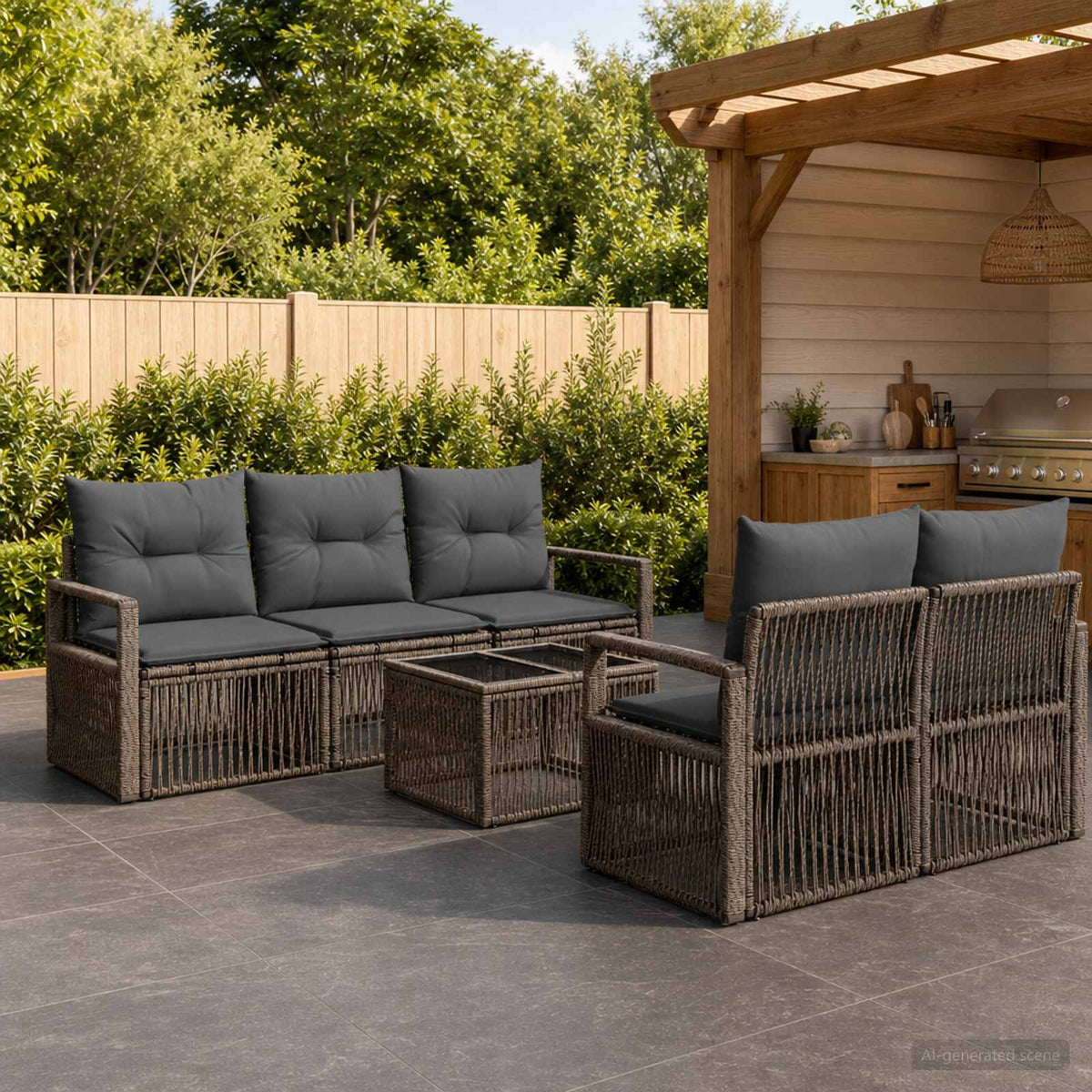 vidaXL Tuinbankenset 6 st Zwart poly rattan