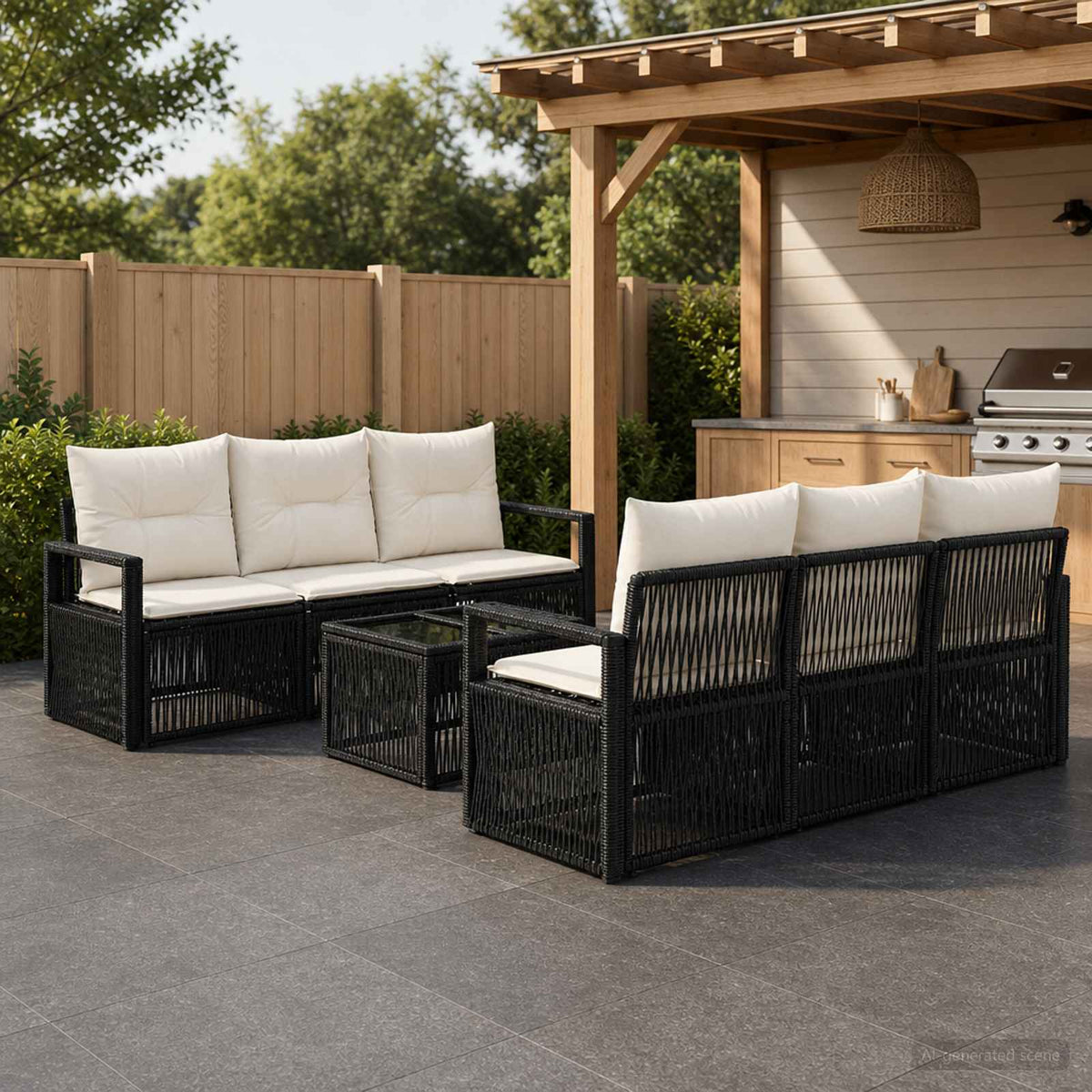vidaXL Tuinbankenset 7 st Zwart poly rattan