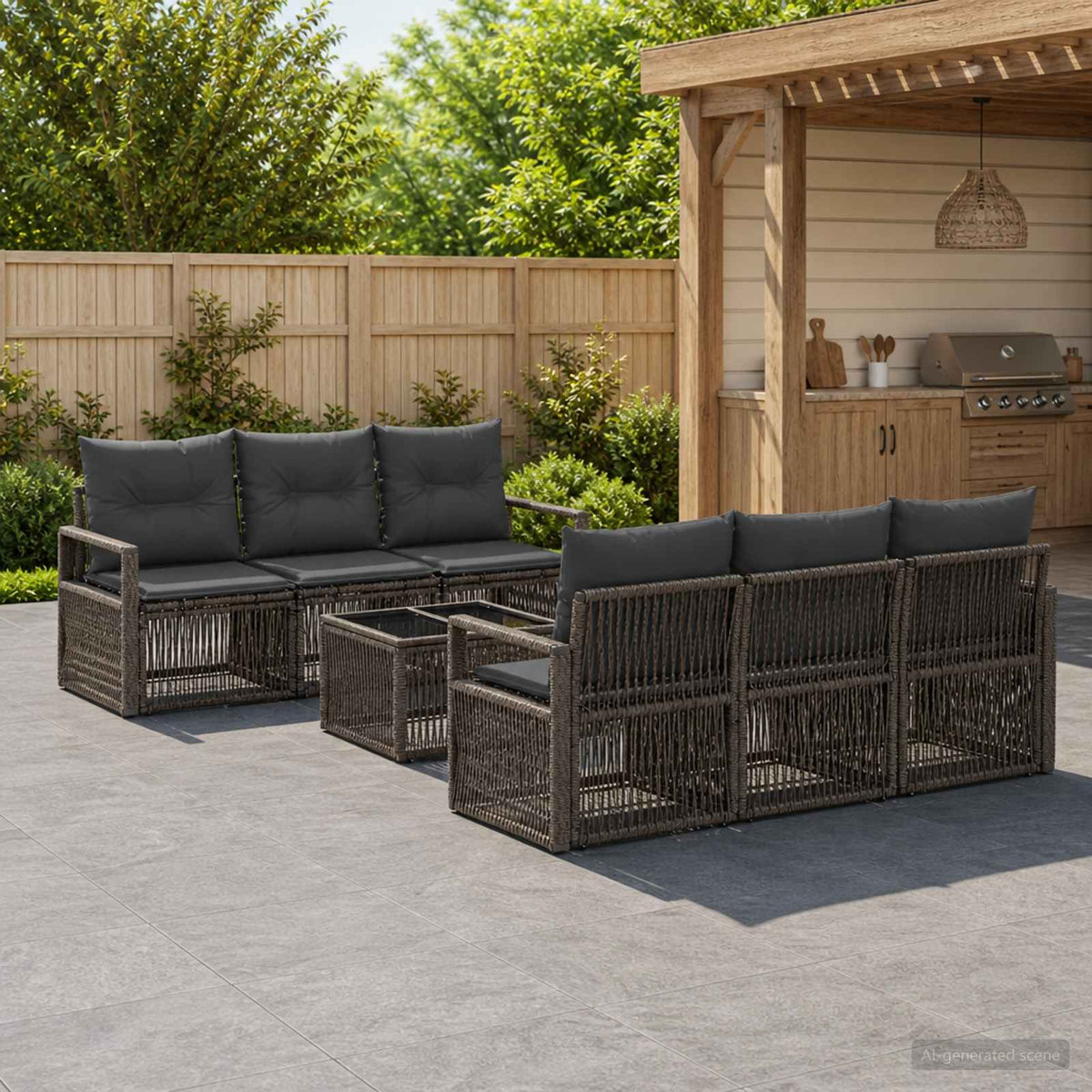 vidaXL Tuinbankenset 7 st Zwart poly rattan