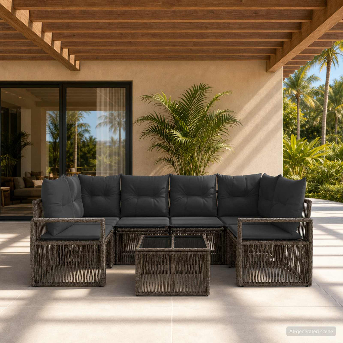 vidaXL Tuinbankenset 7 st Zwart poly rattan