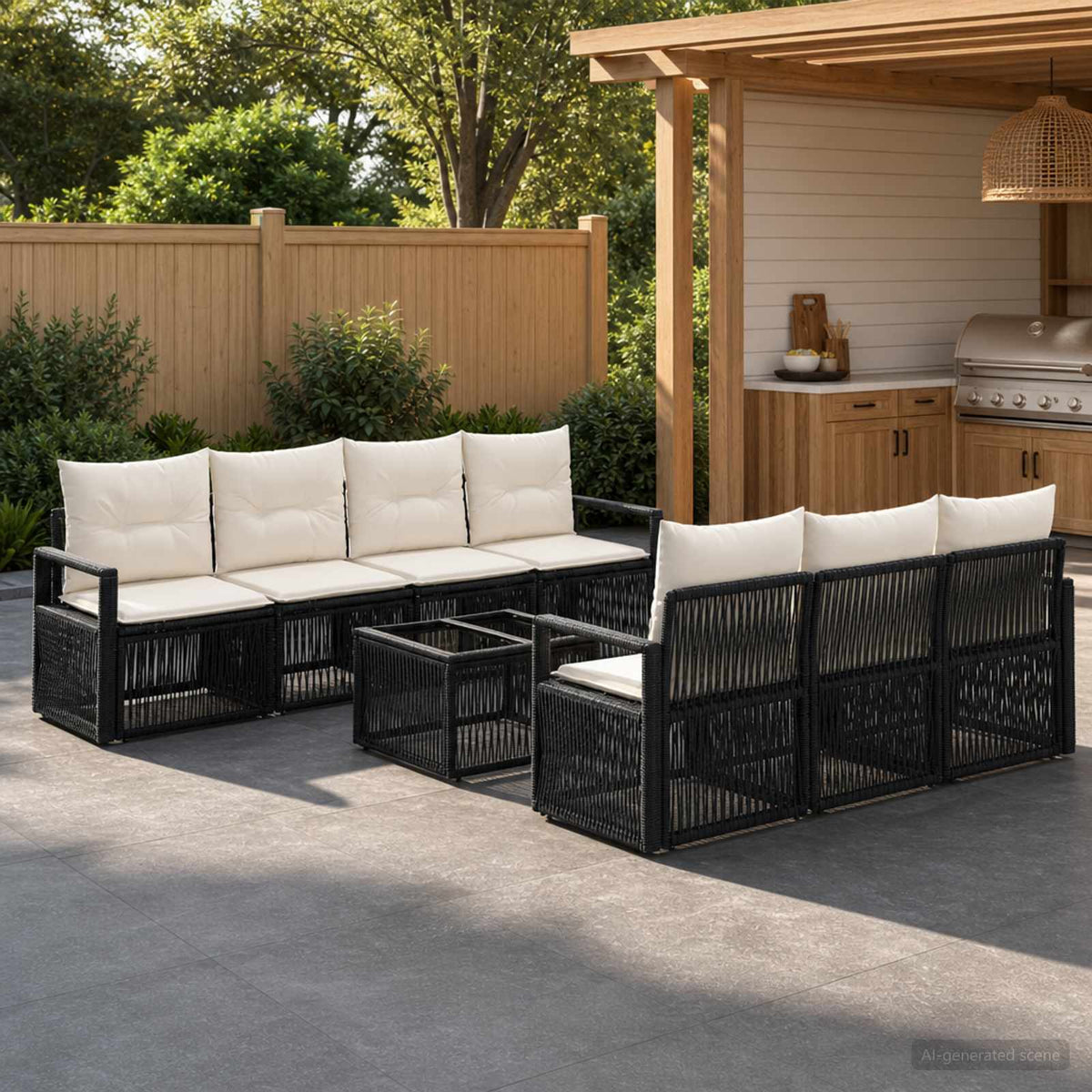 vidaXL Tuinbankenset 8 st Zwart poly rattan