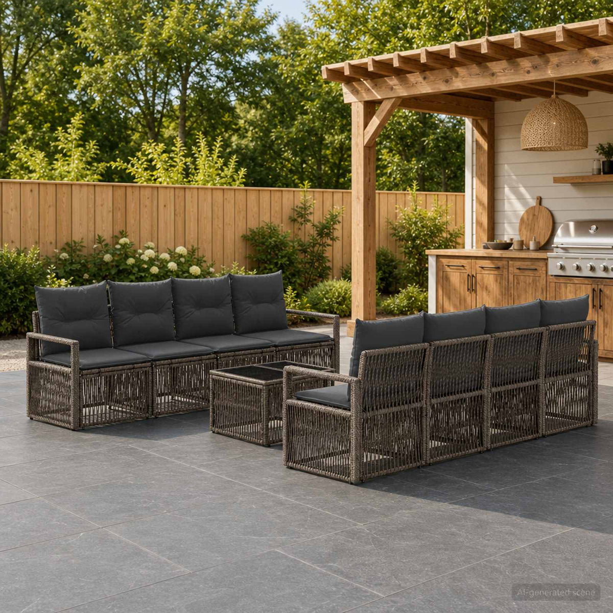 vidaXL Tuinbankenset 9 st Zwart poly rattan
