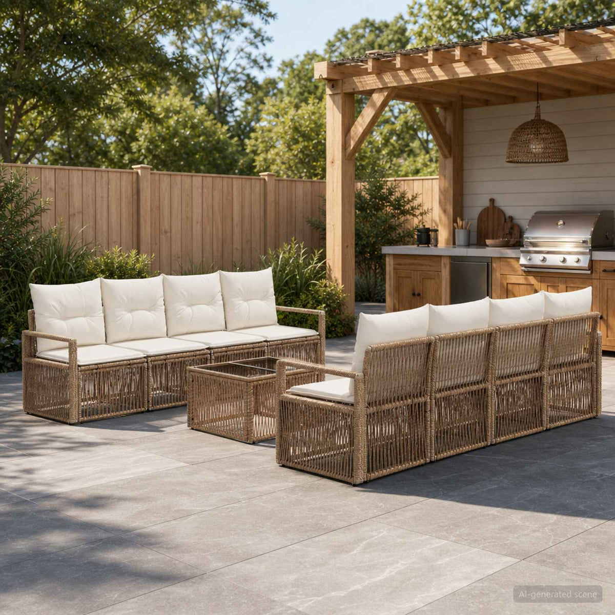 vidaXL Tuinbankenset 9 st Zwart poly rattan