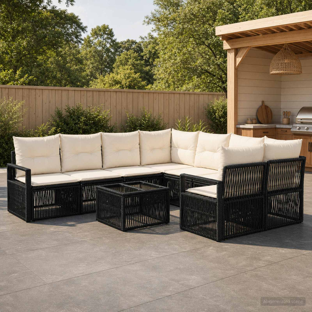 vidaXL Tuinbankenset 9 st Zwart poly rattan