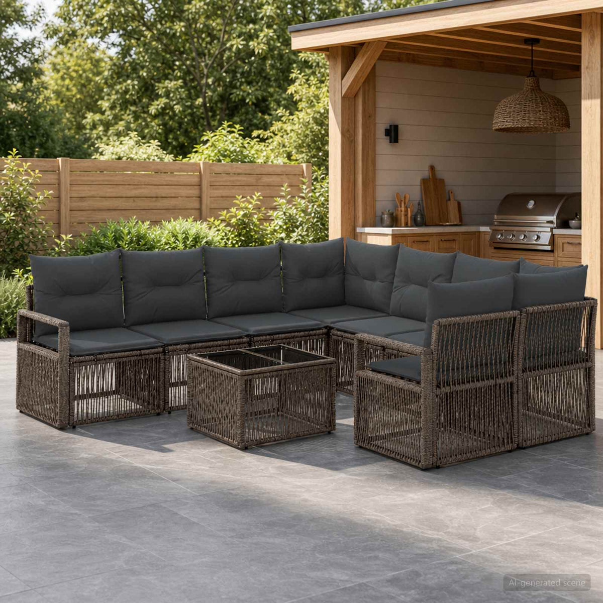 vidaXL Tuinbankenset 9 st Zwart poly rattan