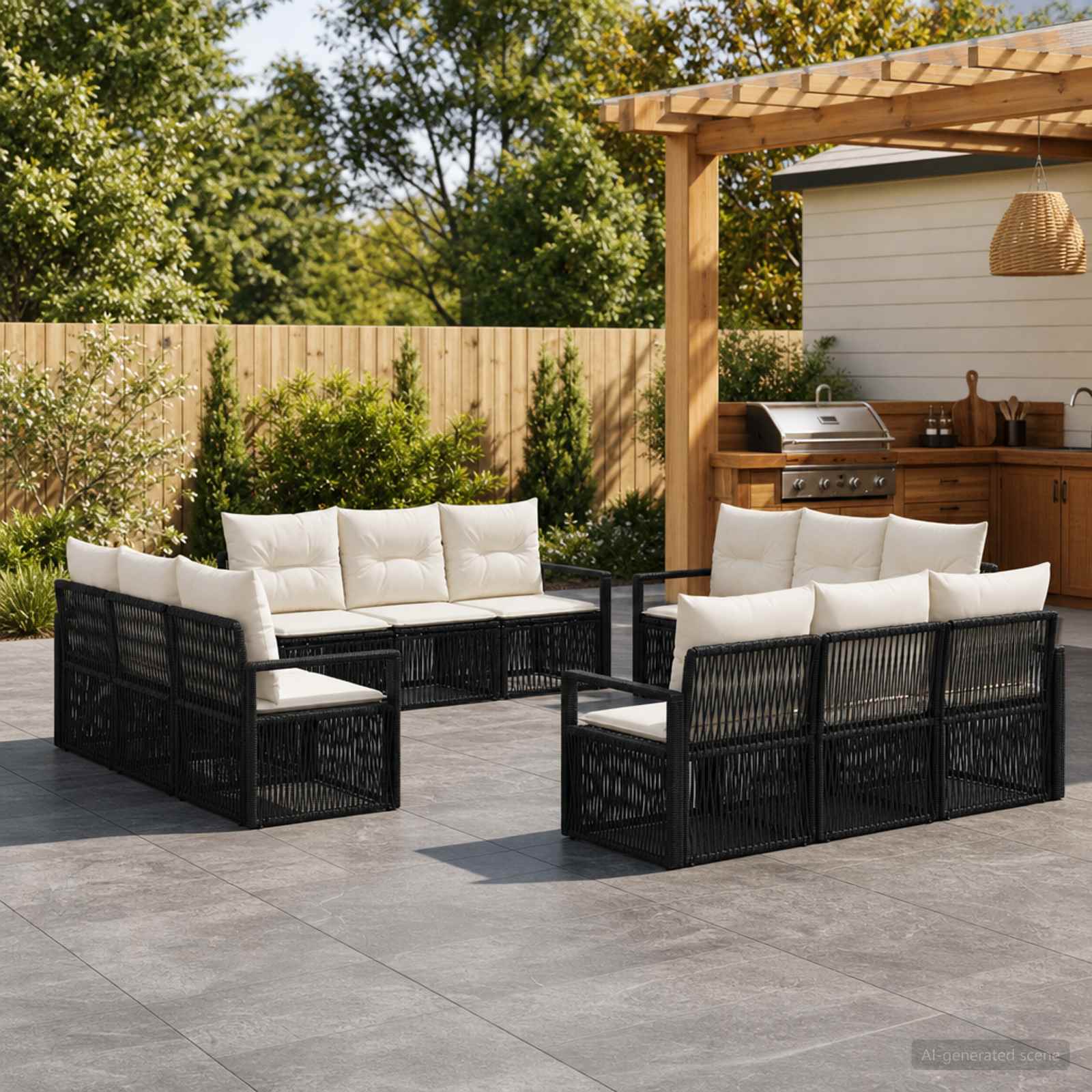vidaXL Tuinbankenset 13 pcs Zwart poly rattan