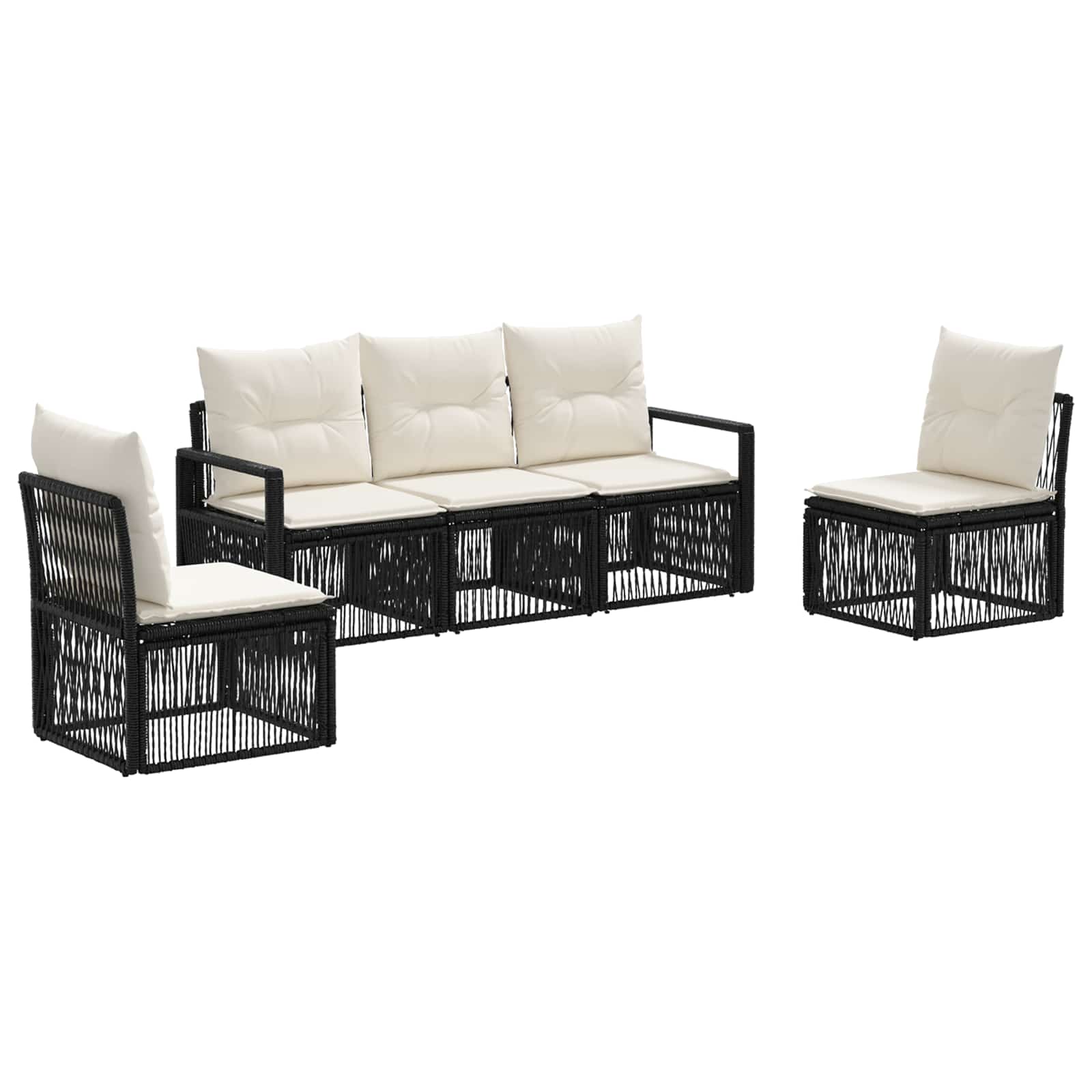 vidaXL Tuinbankenset 6 pcs Zwart poly rattan