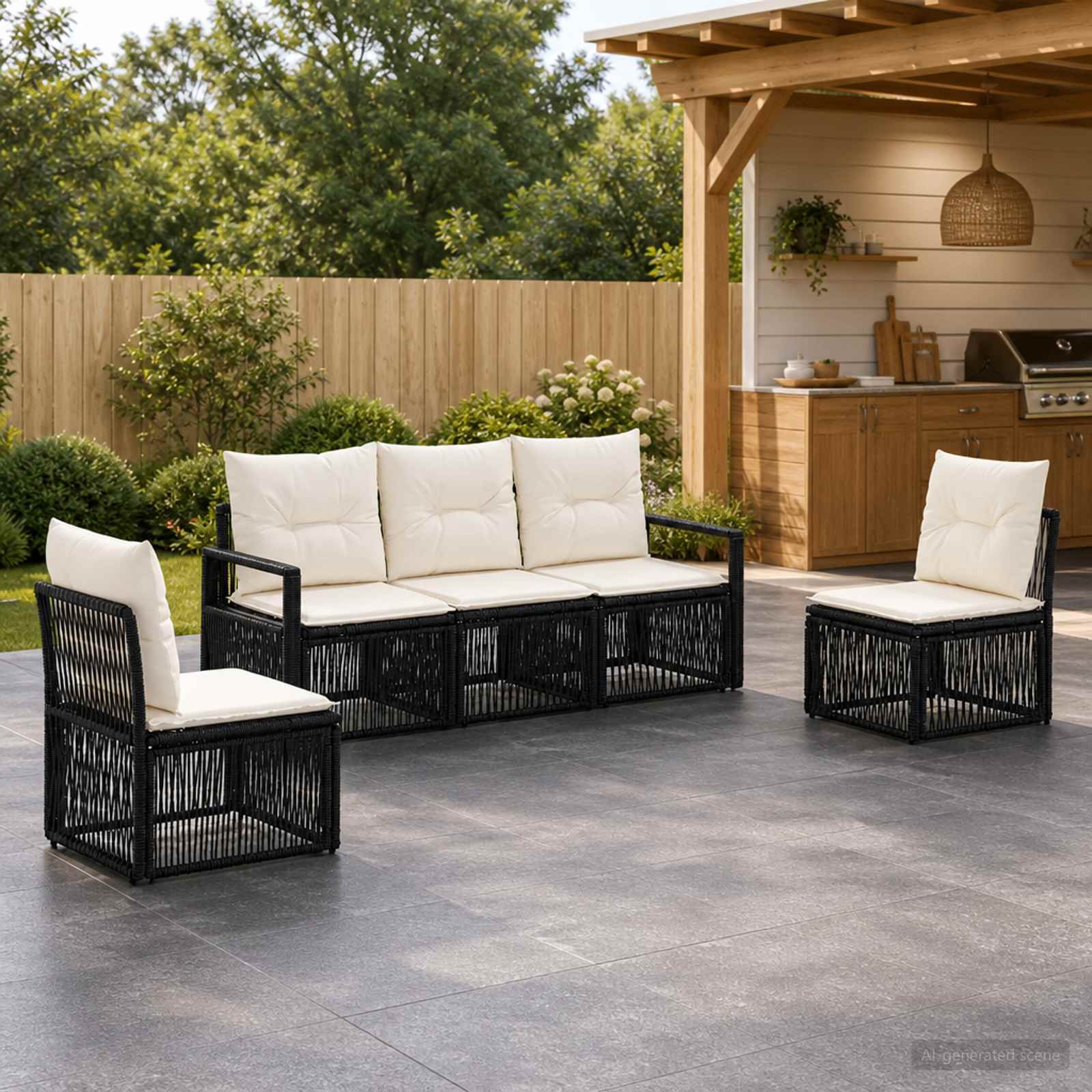 vidaXL Tuinbankenset 6 pcs Zwart poly rattan