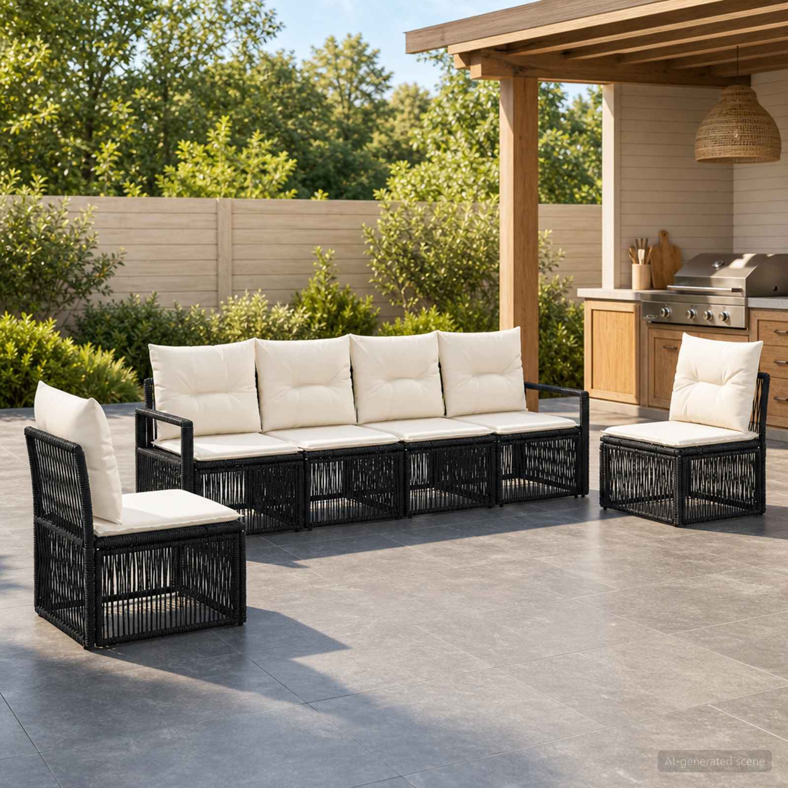 vidaXL Tuinbankenset 7 pcs Zwart poly rattan
