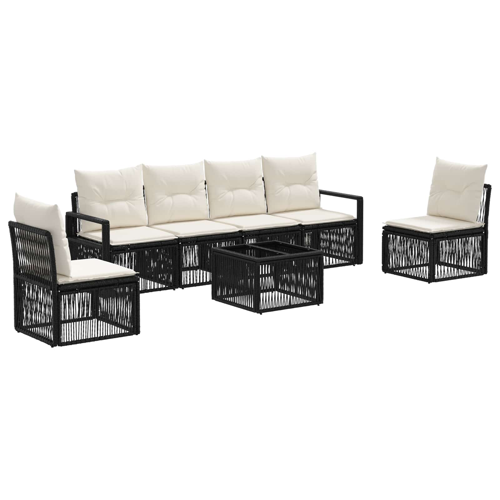 vidaXL Tuinbankenset 7 pcs Zwart poly rattan