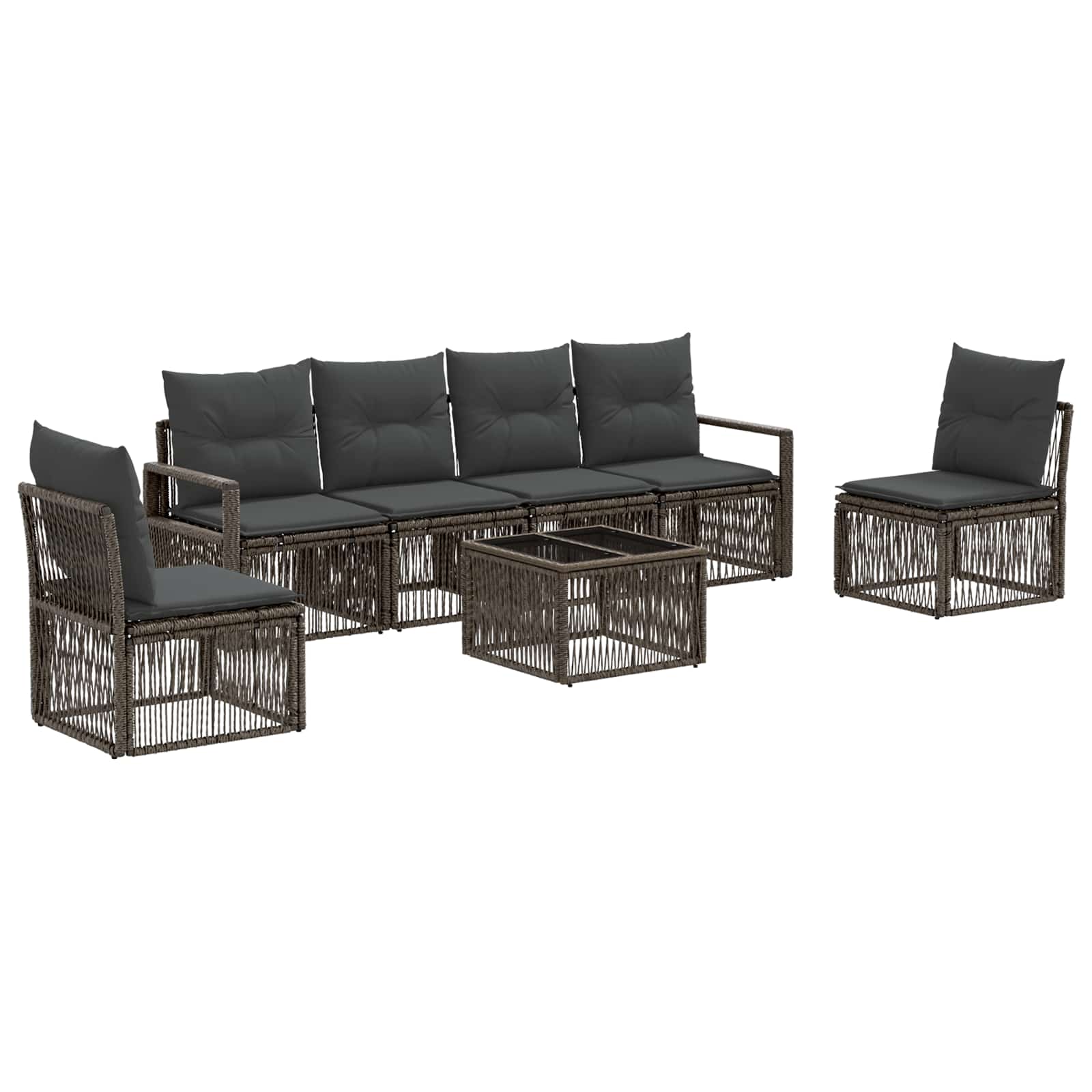 vidaXL Tuinbankenset 7 pcs Zwart poly rattan