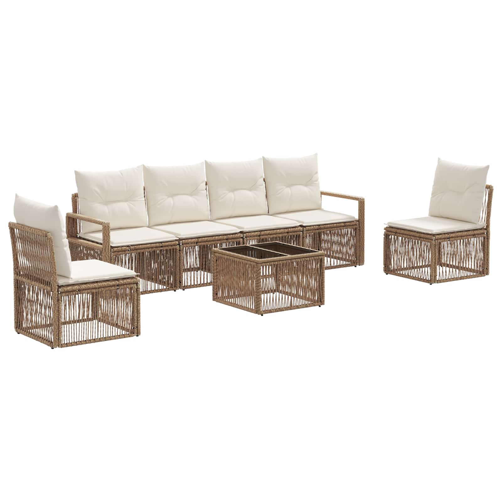 vidaXL Tuinbankenset 7 pcs Zwart poly rattan