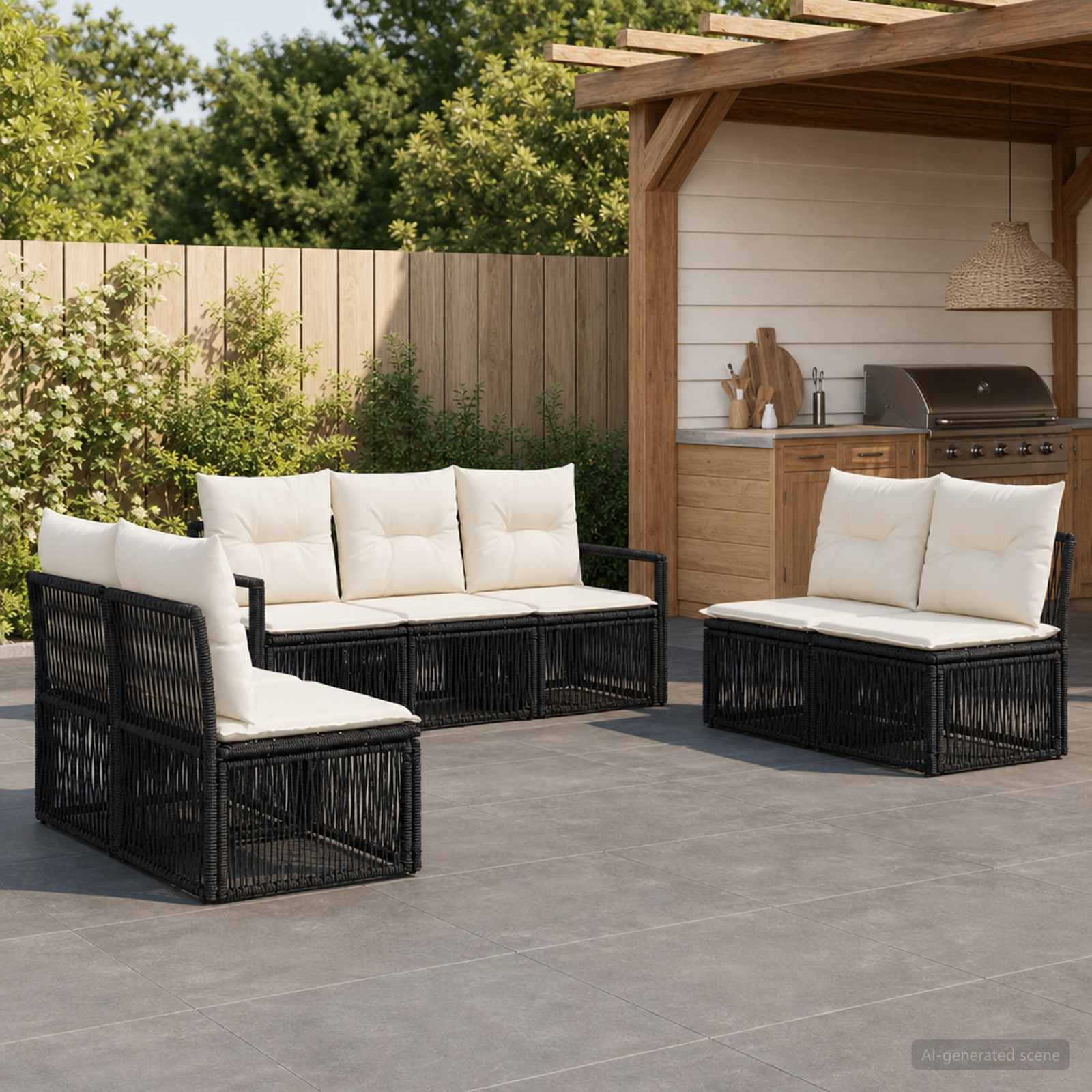vidaXL Tuinbankenset 8 pcs Zwart poly rattan