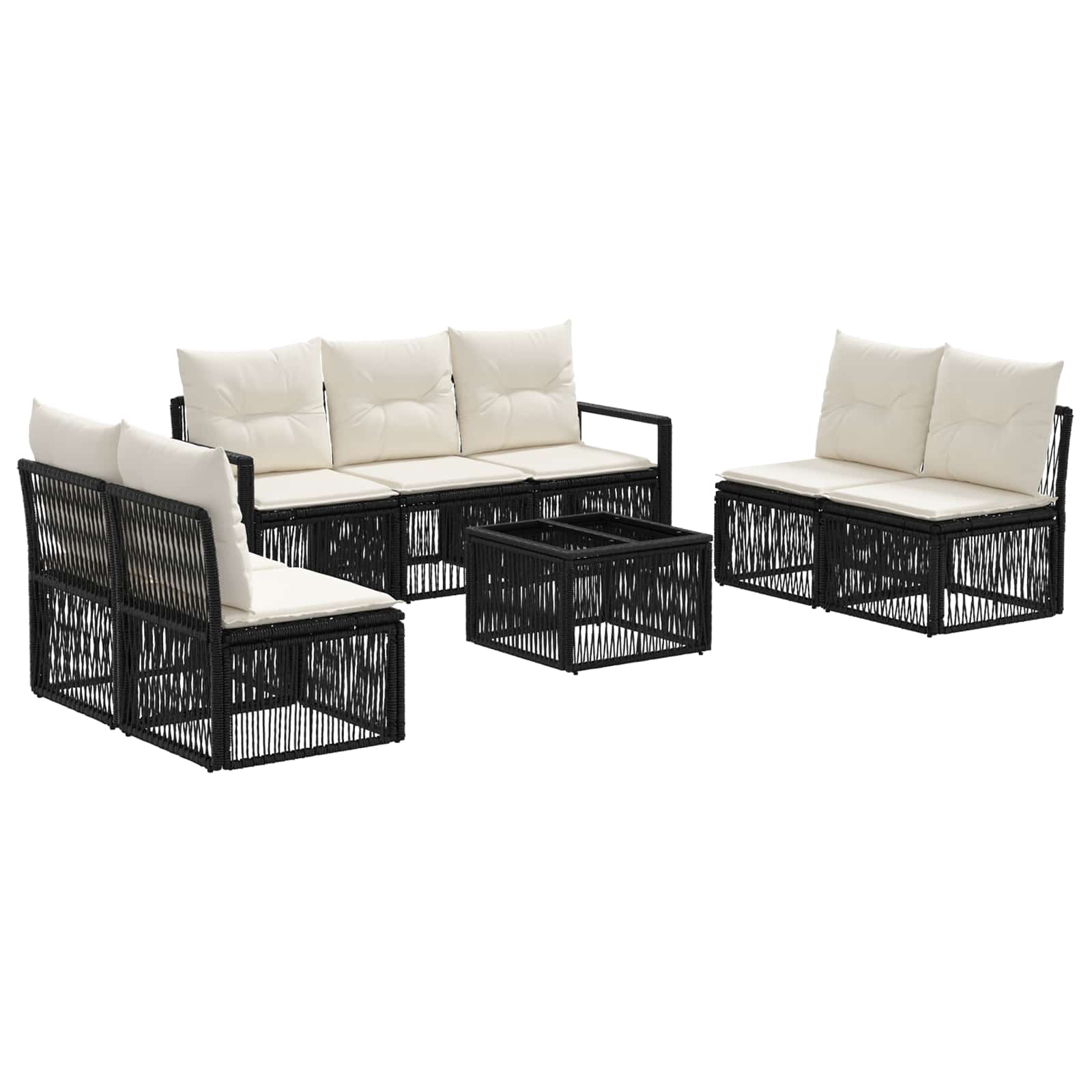 vidaXL Tuinbankenset 8 pcs Zwart poly rattan