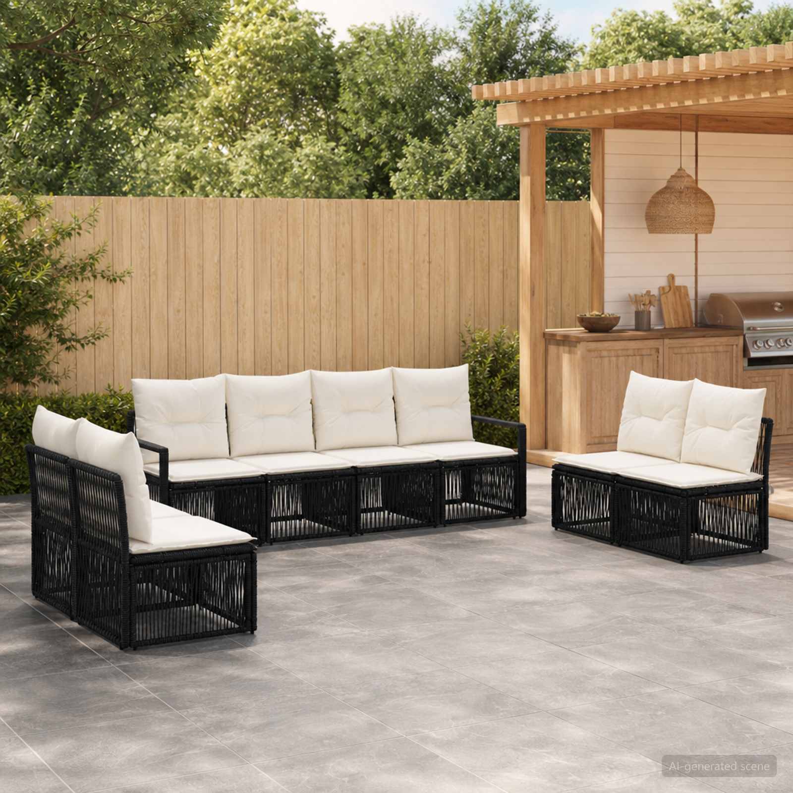 vidaXL Tuinbankenset 9 pcs Zwart poly rattan