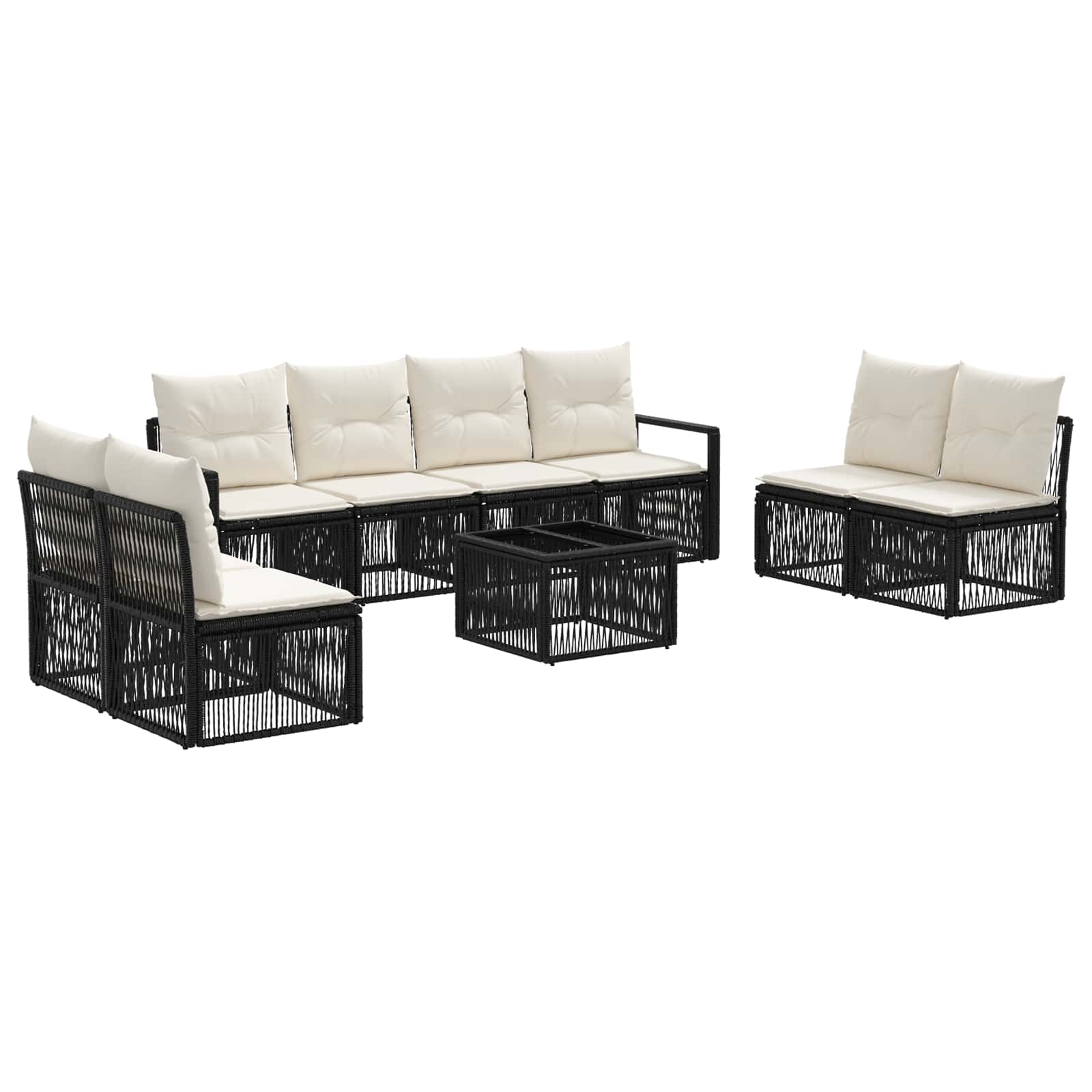 vidaXL Tuinbankenset 9 pcs Zwart poly rattan