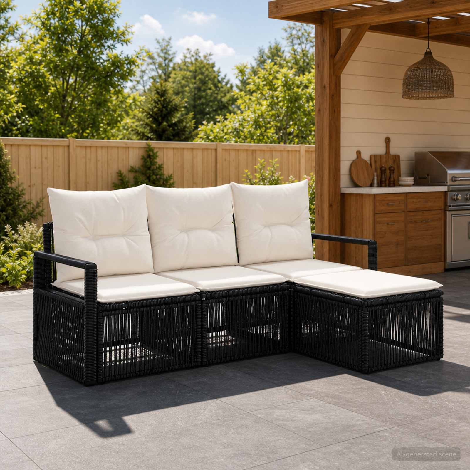 vidaXL Tuinbankenset 5 pcs Zwart poly rattan