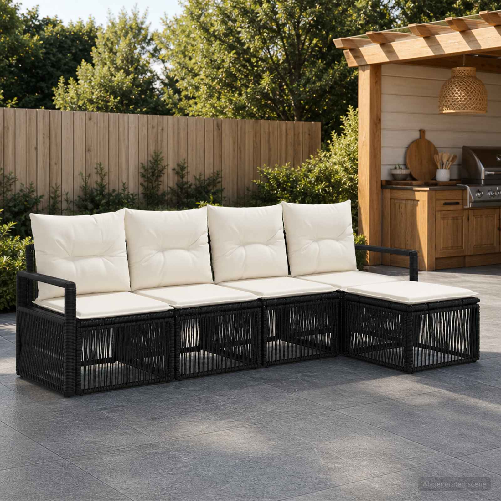 vidaXL Tuinbankenset 6 pcs Zwart poly rattan