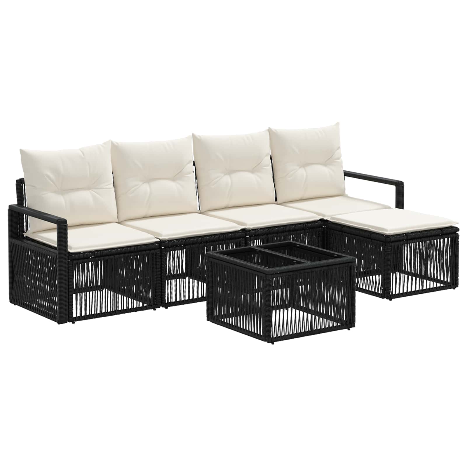 vidaXL Tuinbankenset 6 pcs Zwart poly rattan