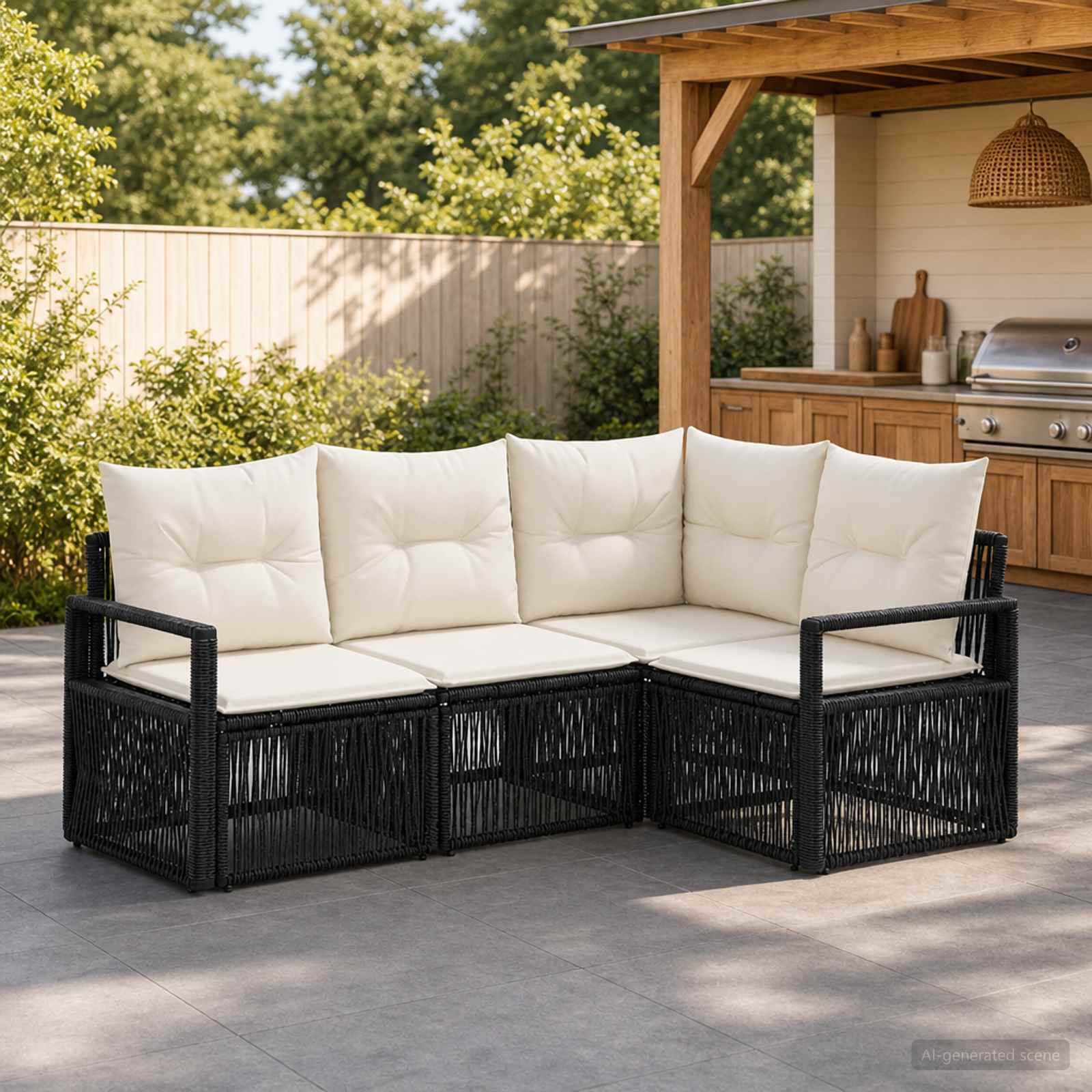 vidaXL Tuinbankenset 5 pcs Zwart poly rattan