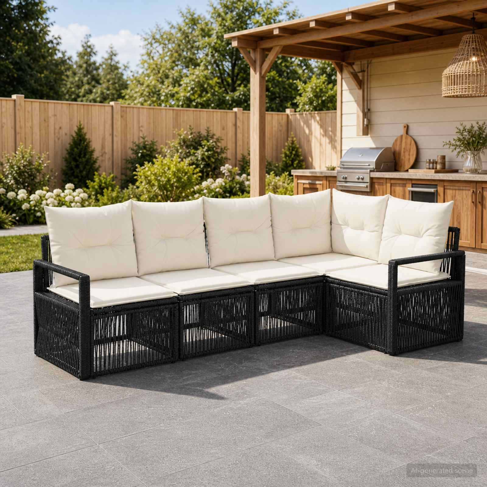 vidaXL Tuinbankenset 6 pcs Zwart poly rattan