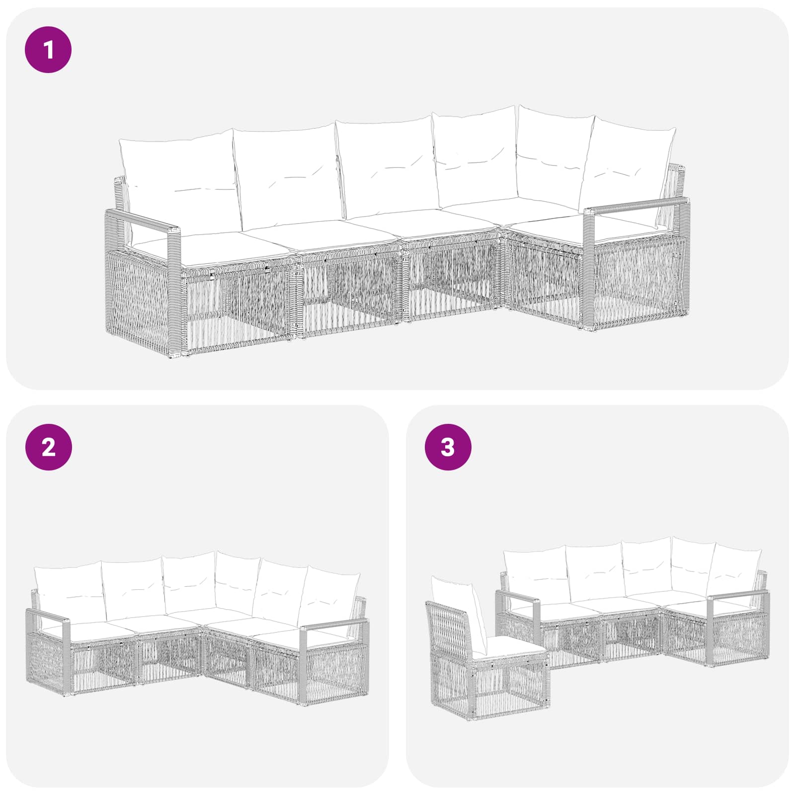 vidaXL Tuinbankenset 6 pcs Zwart poly rattan