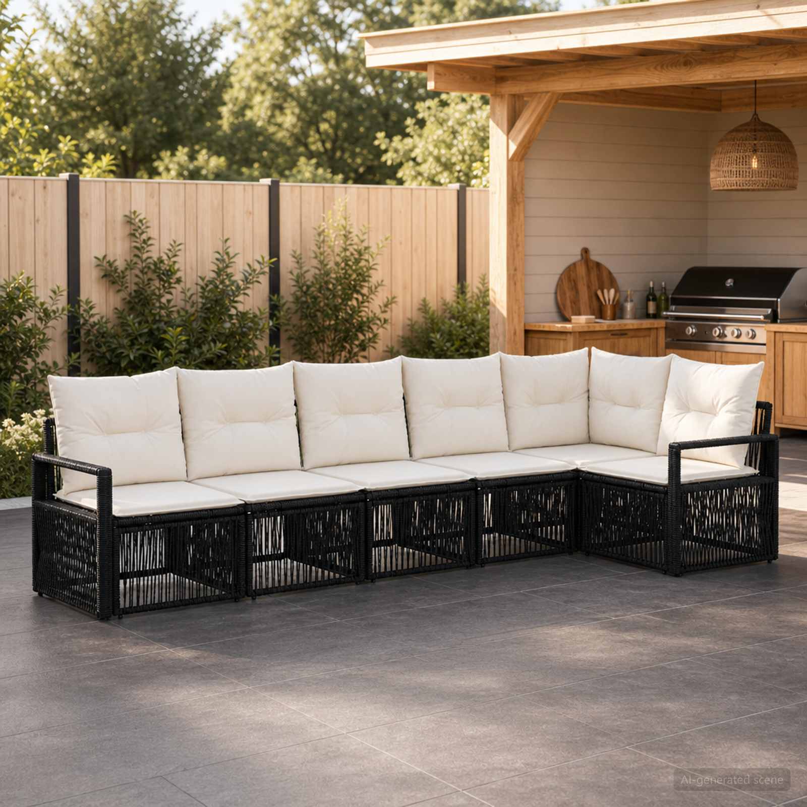 vidaXL Tuinbankenset 7 pcs Zwart poly rattan