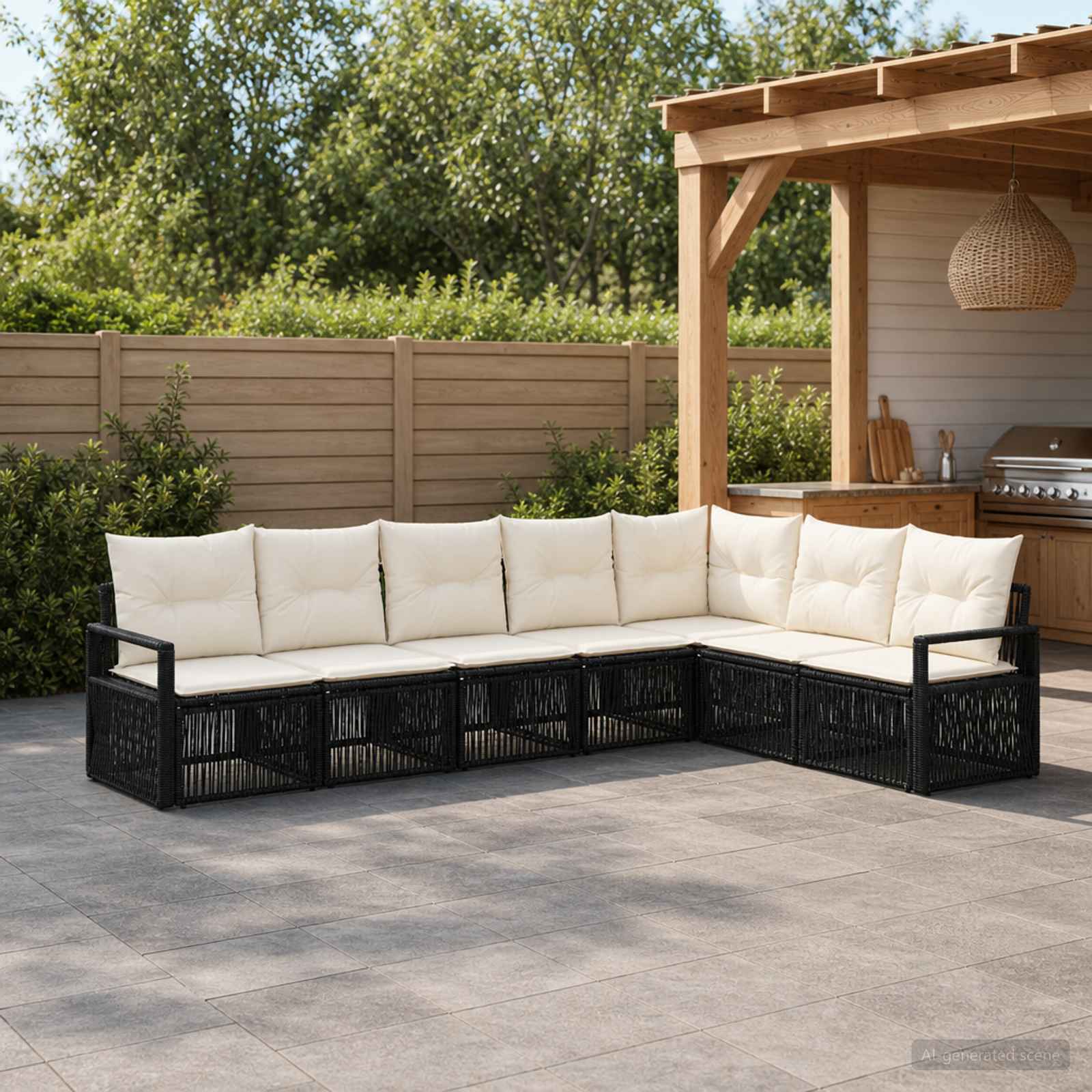 vidaXL Tuinbankenset 8 pcs Zwart poly rattan