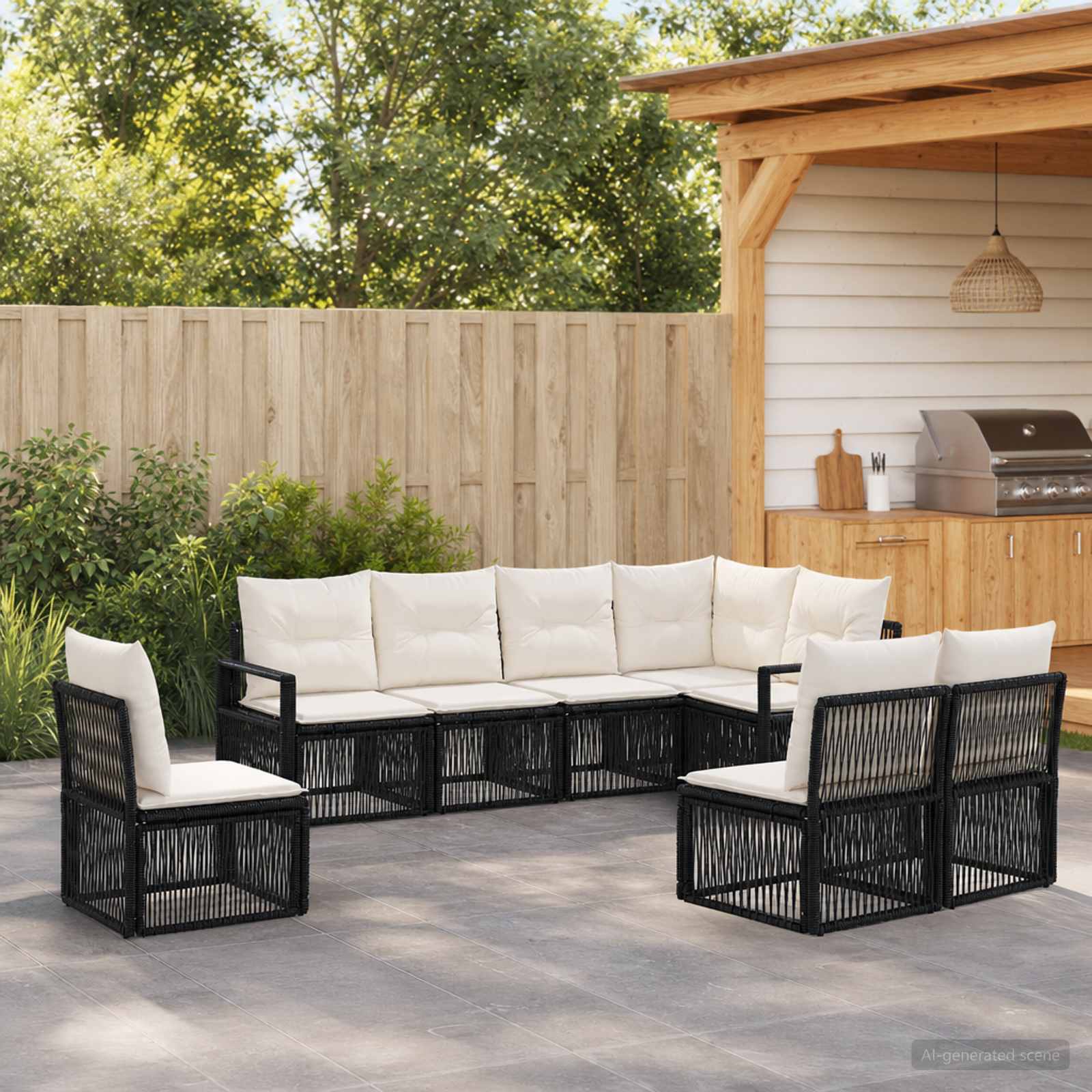 vidaXL Tuinbankenset 9 pcs Zwart poly rattan