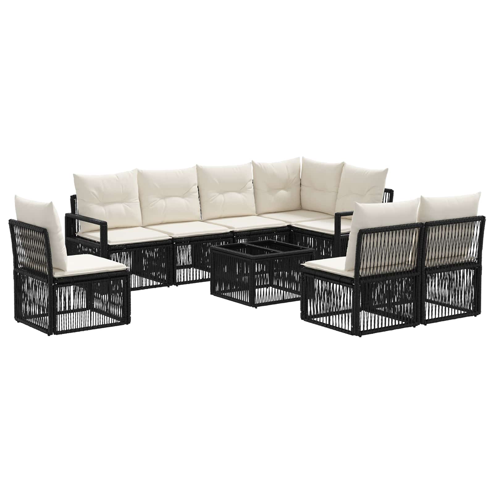 vidaXL Tuinbankenset 9 pcs Zwart poly rattan