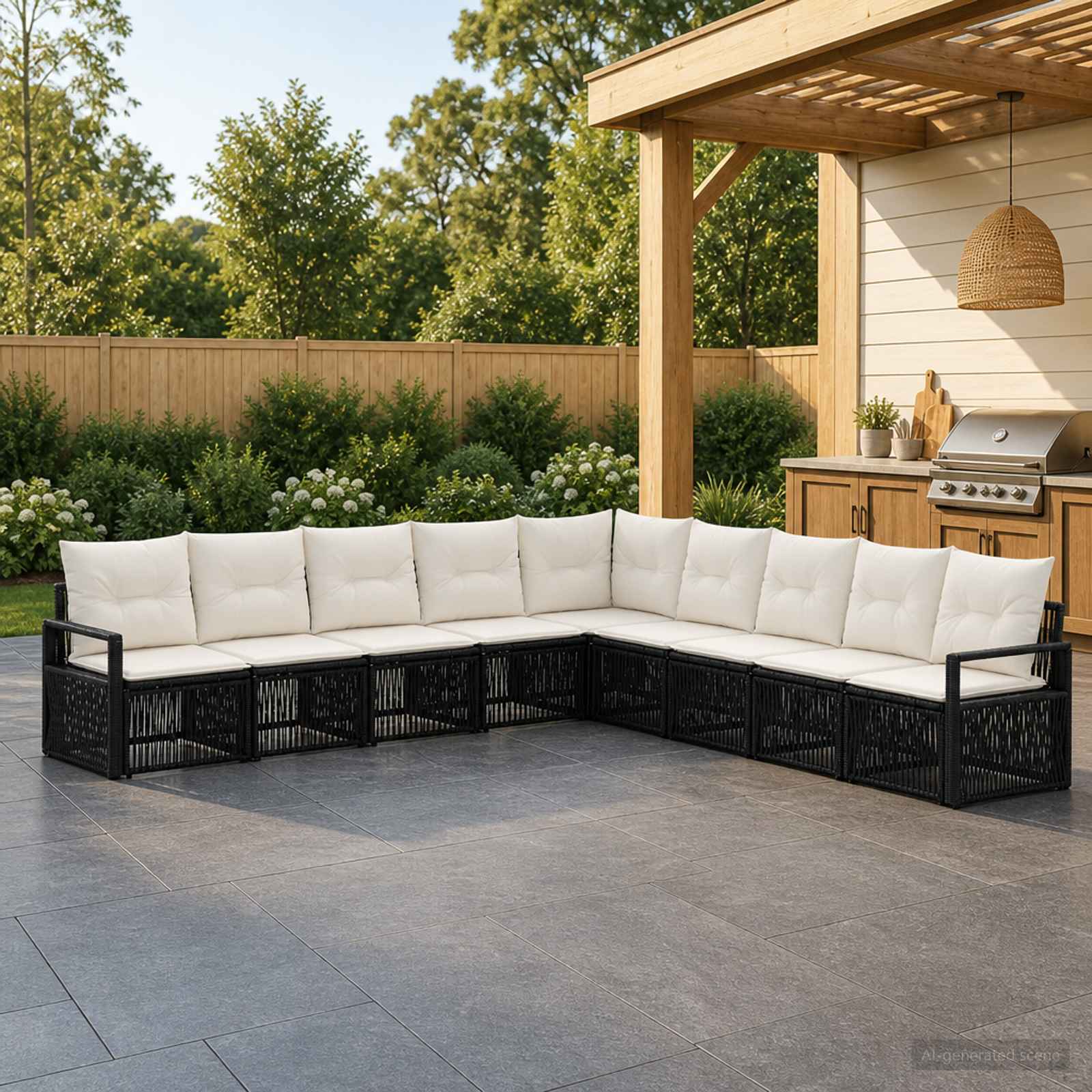 vidaXL Tuinbankenset 10 pcs Zwart poly rattan
