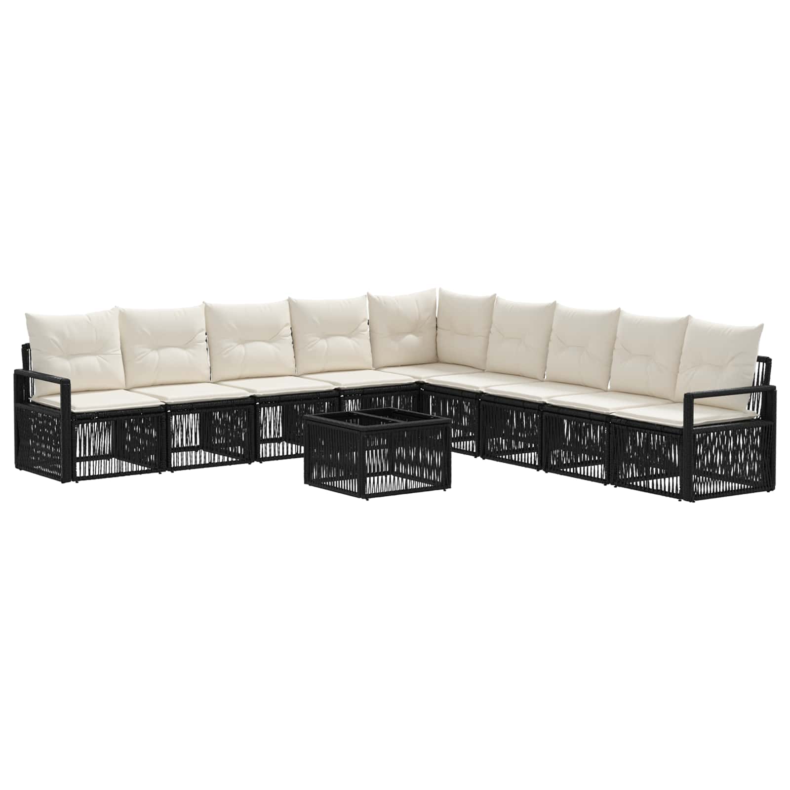 vidaXL Tuinbankenset 10 pcs Zwart poly rattan