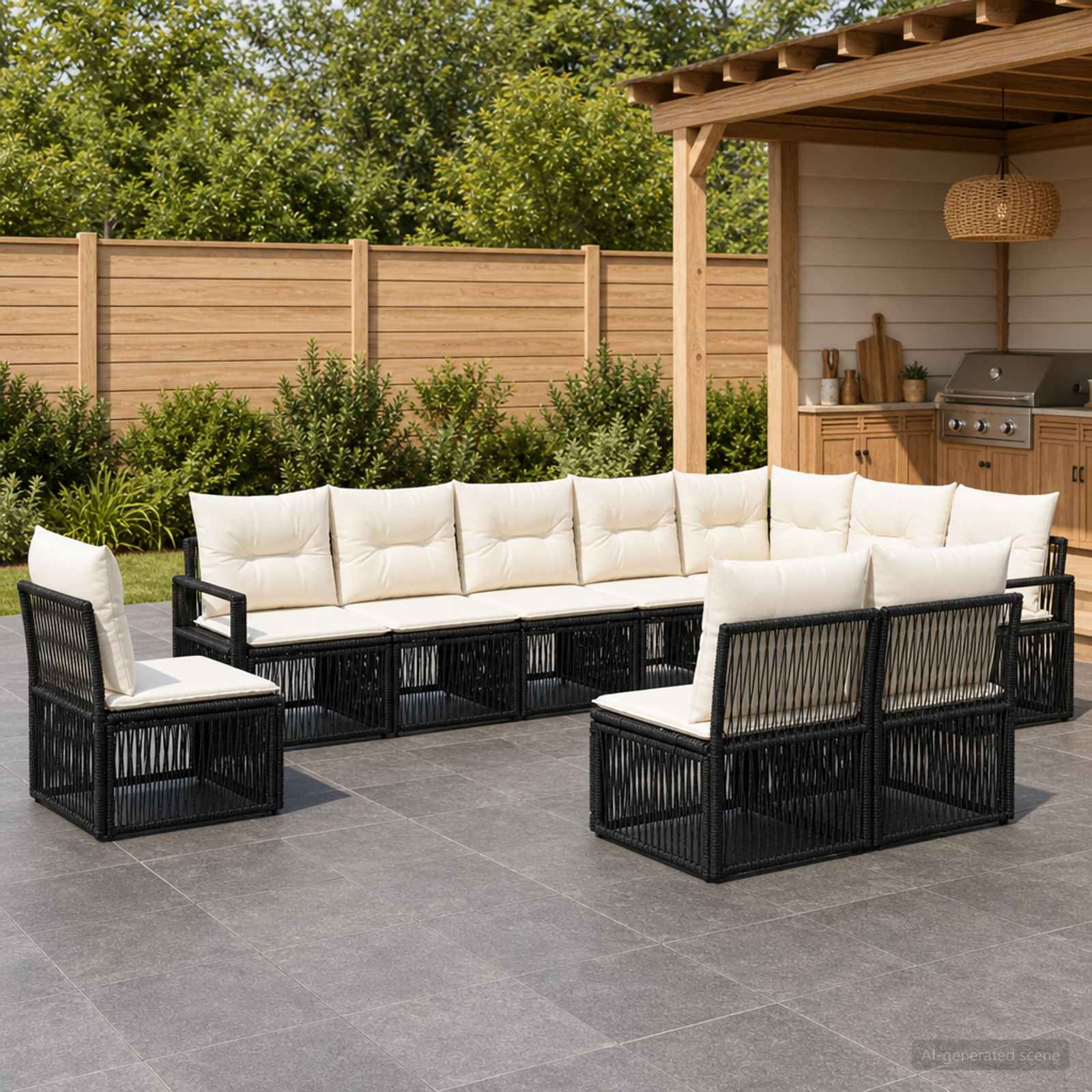 vidaXL Tuinbankenset 11 pcs Zwart poly rattan