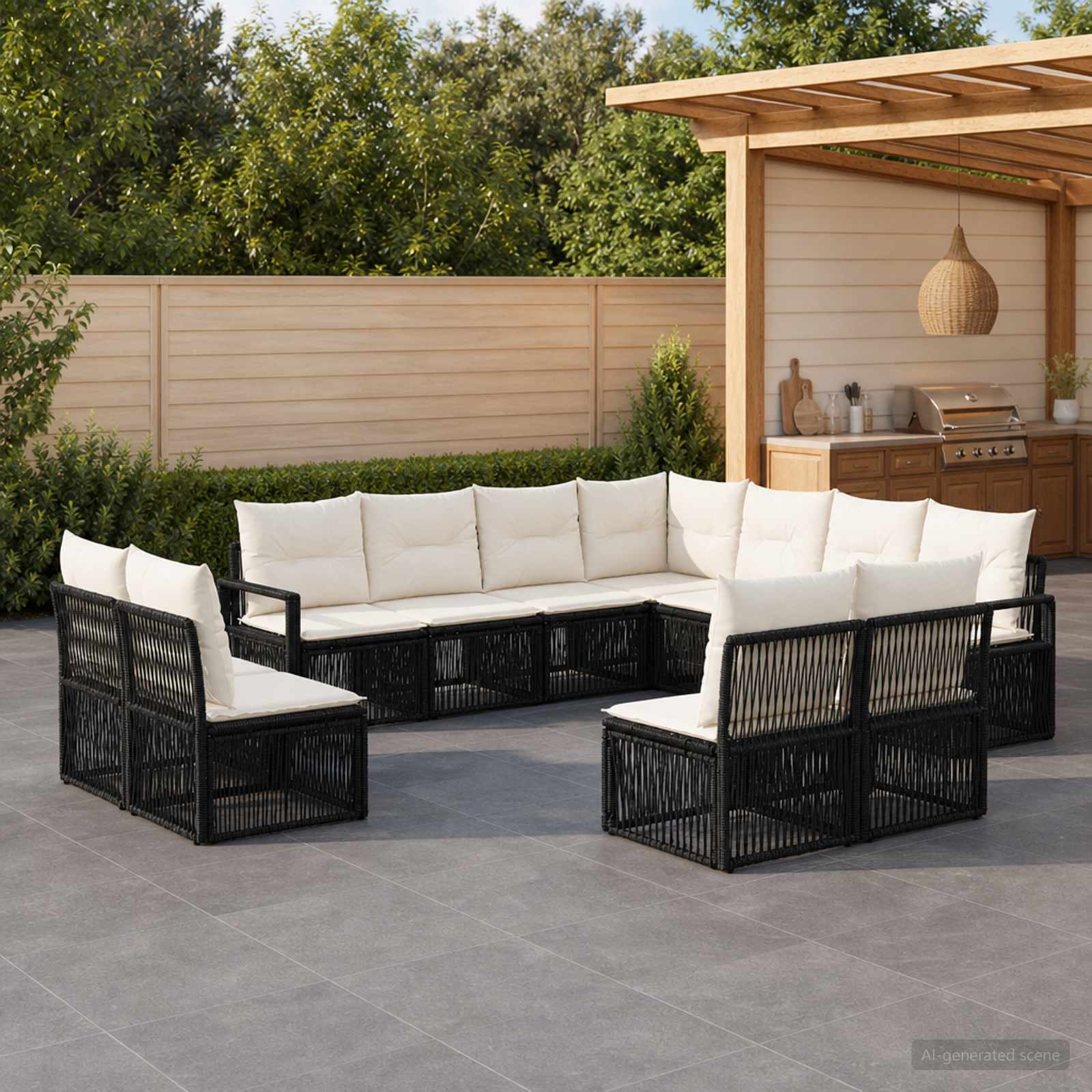 vidaXL Tuinbankenset 12 pcs Zwart poly rattan