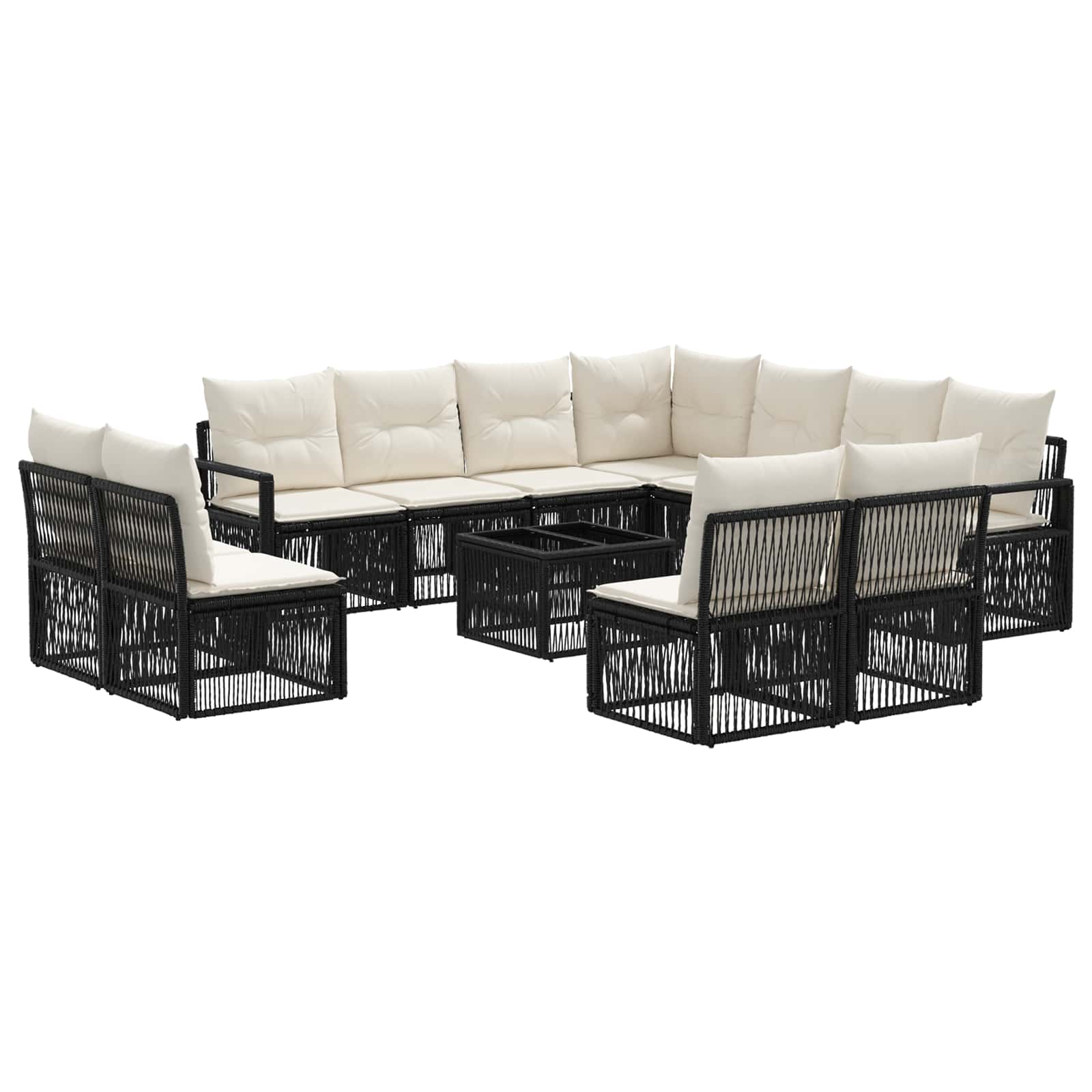 vidaXL Tuinbankenset 12 pcs Zwart poly rattan