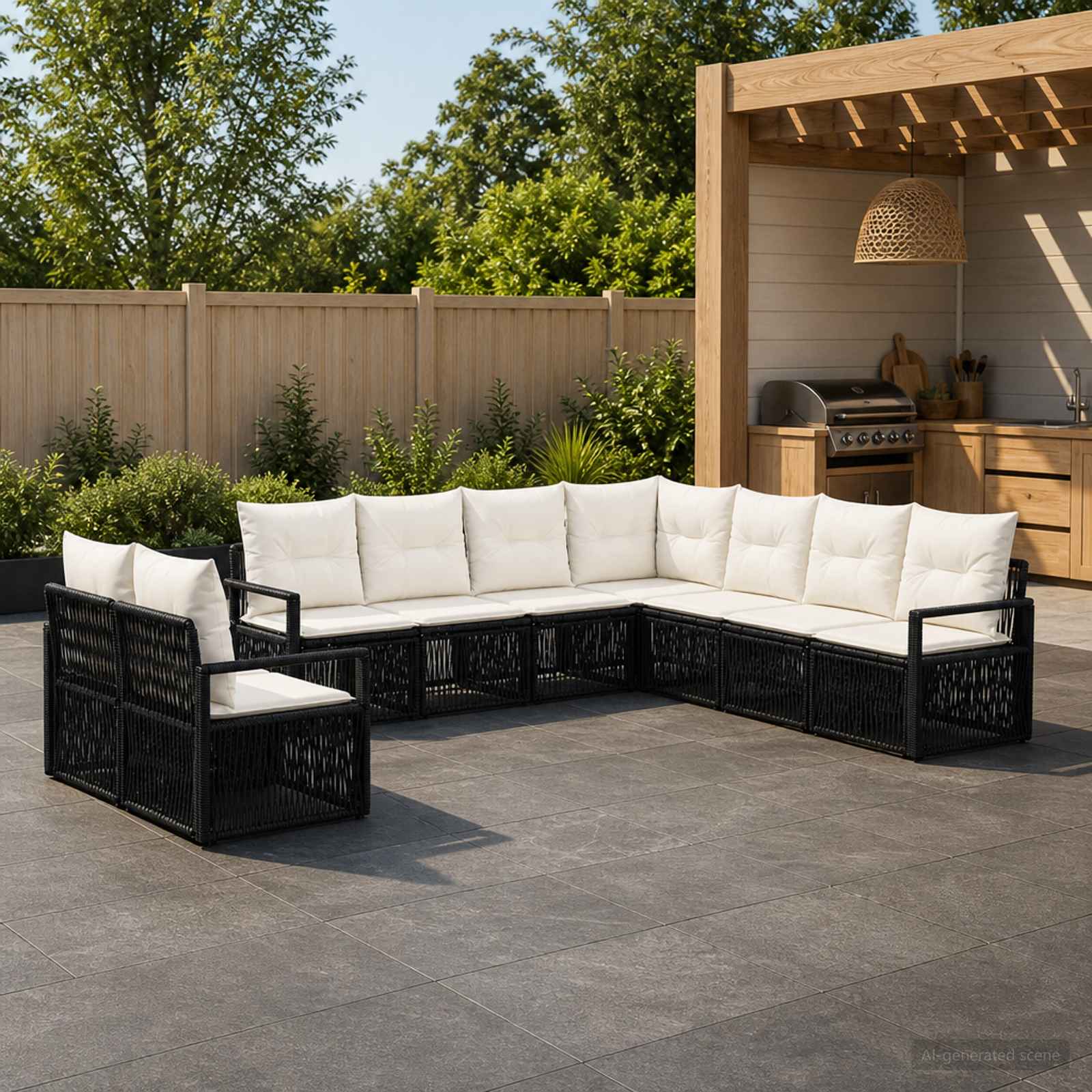 vidaXL Tuinbankenset 10 pcs Zwart poly rattan