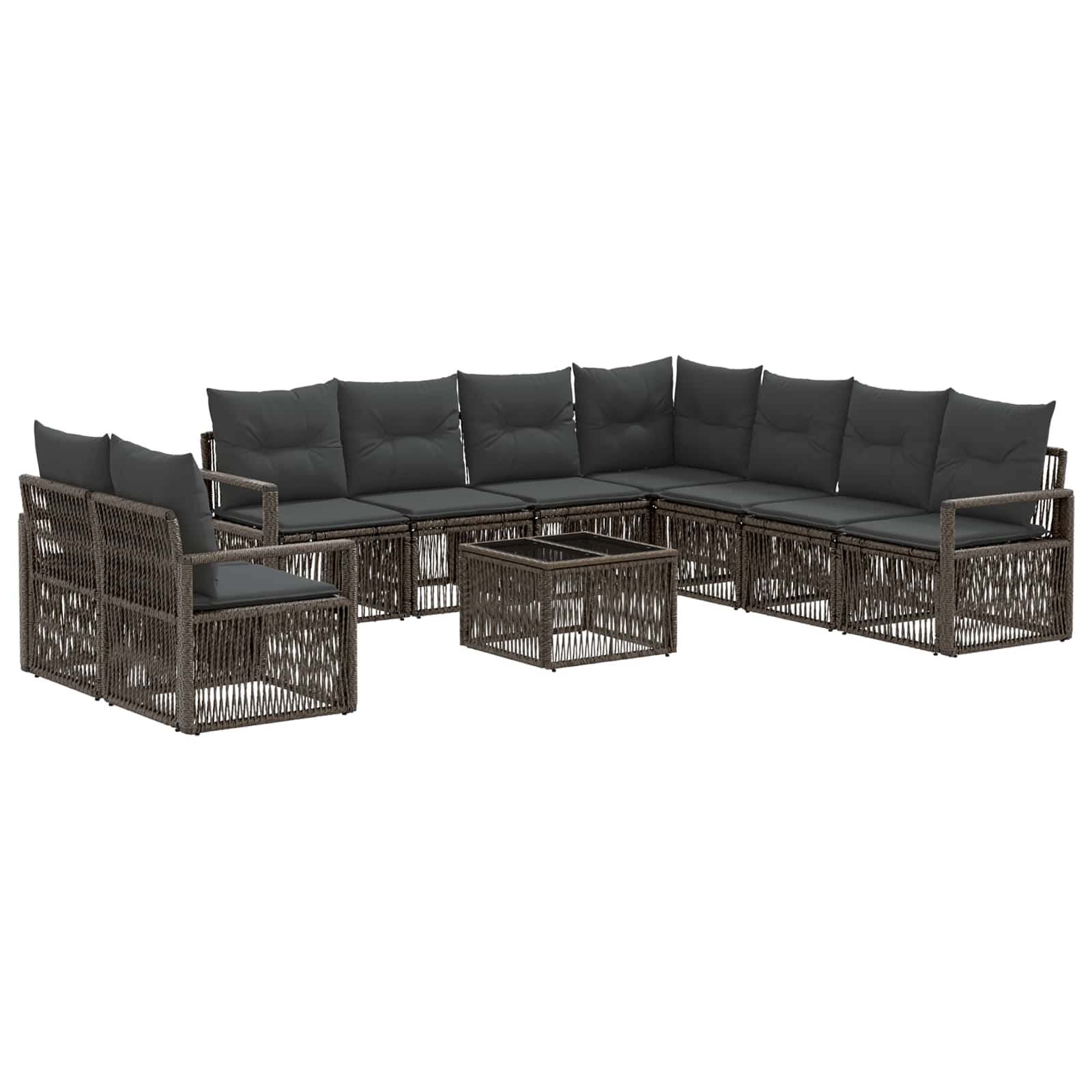 vidaXL Tuinbankenset 10 pcs Zwart poly rattan
