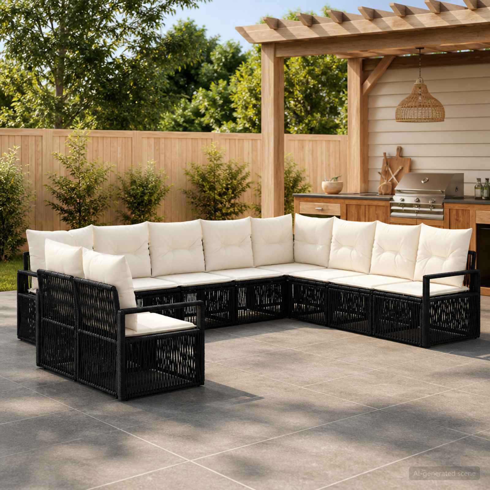 vidaXL Tuinbankenset 11 pcs Grijs poly rattan