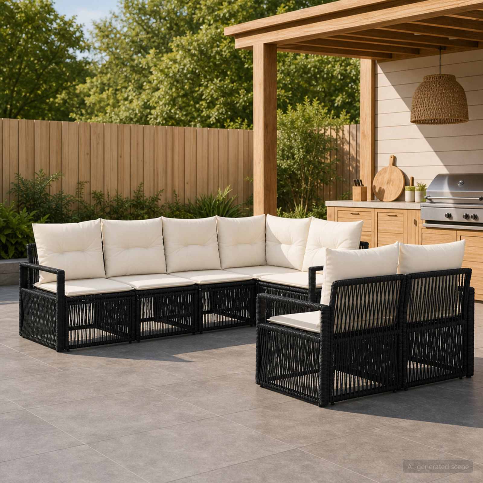 vidaXL Tuinbankenset 7 st 7-Aantal zitplaatsen Zwart poly rattan