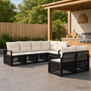 vidaXL Tuinbankenset 7 st 7-Aantal zitplaatsen Zwart poly rattan